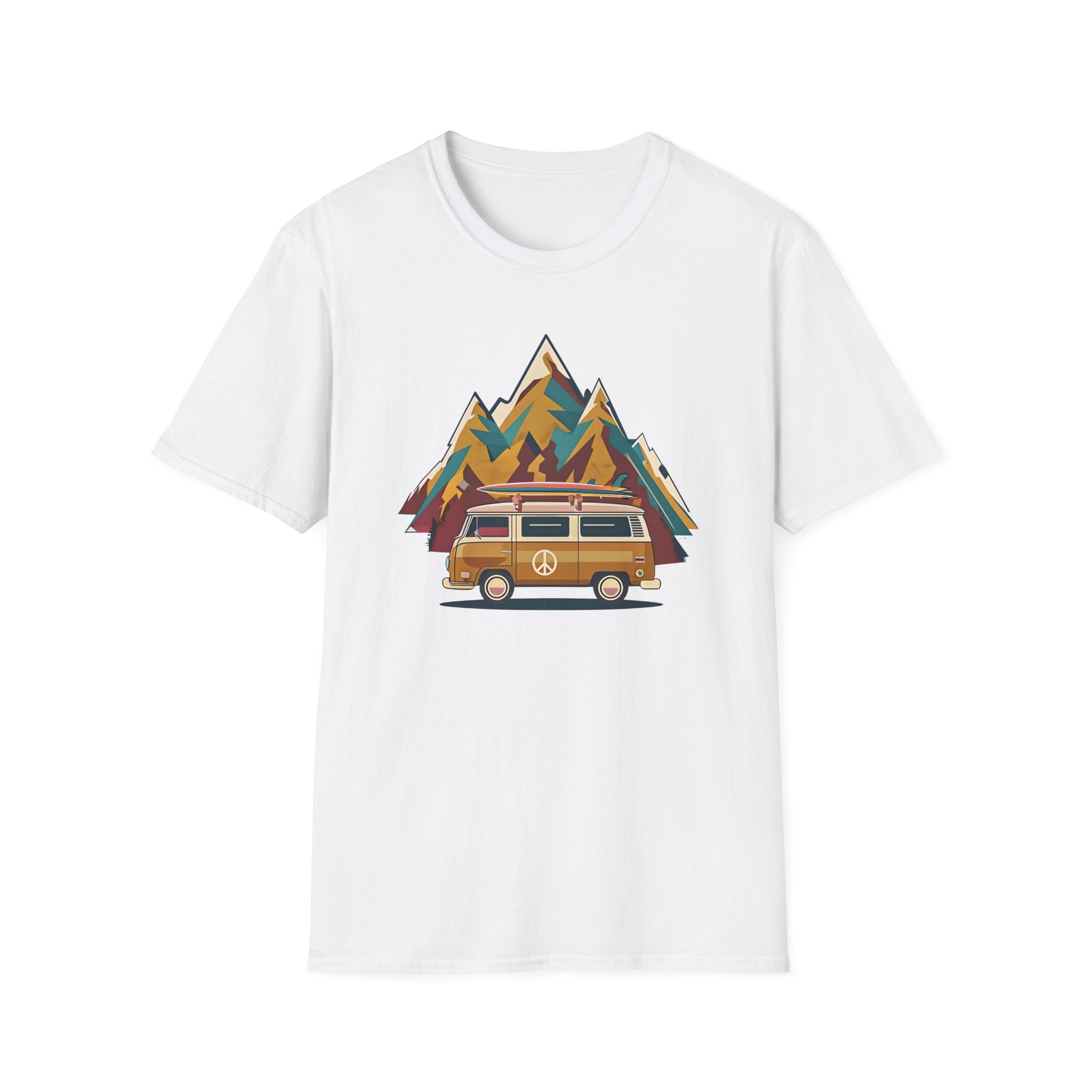 Retro Camper Van T-Shirt — Vintage Mountain Adventure Graphic Tee
