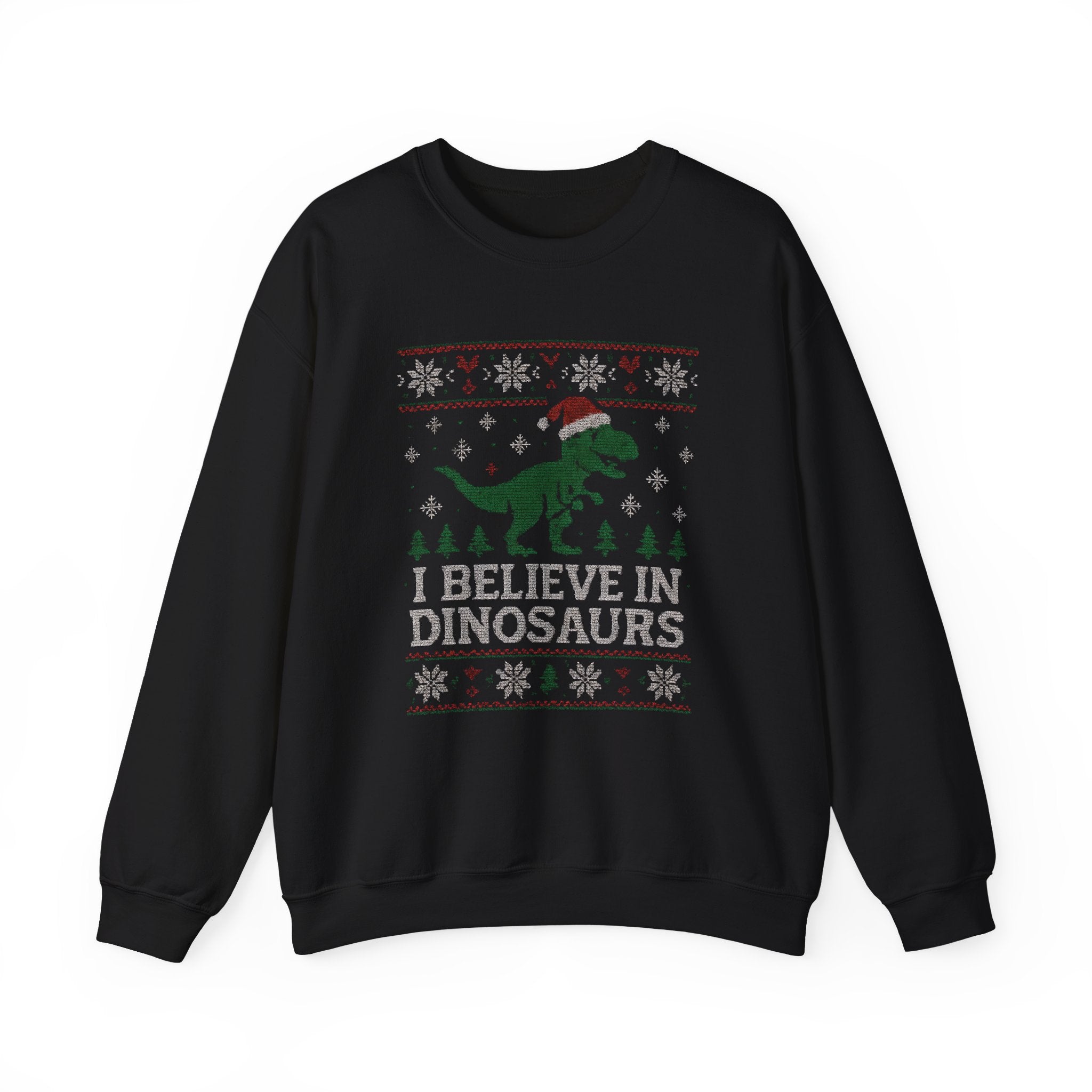 Festive Dinosaur Sweatshirt - I Believe in Dinosaurs, Unisex Crewneck, Christmas Gift, Holiday Apparel, Year-Round Fun