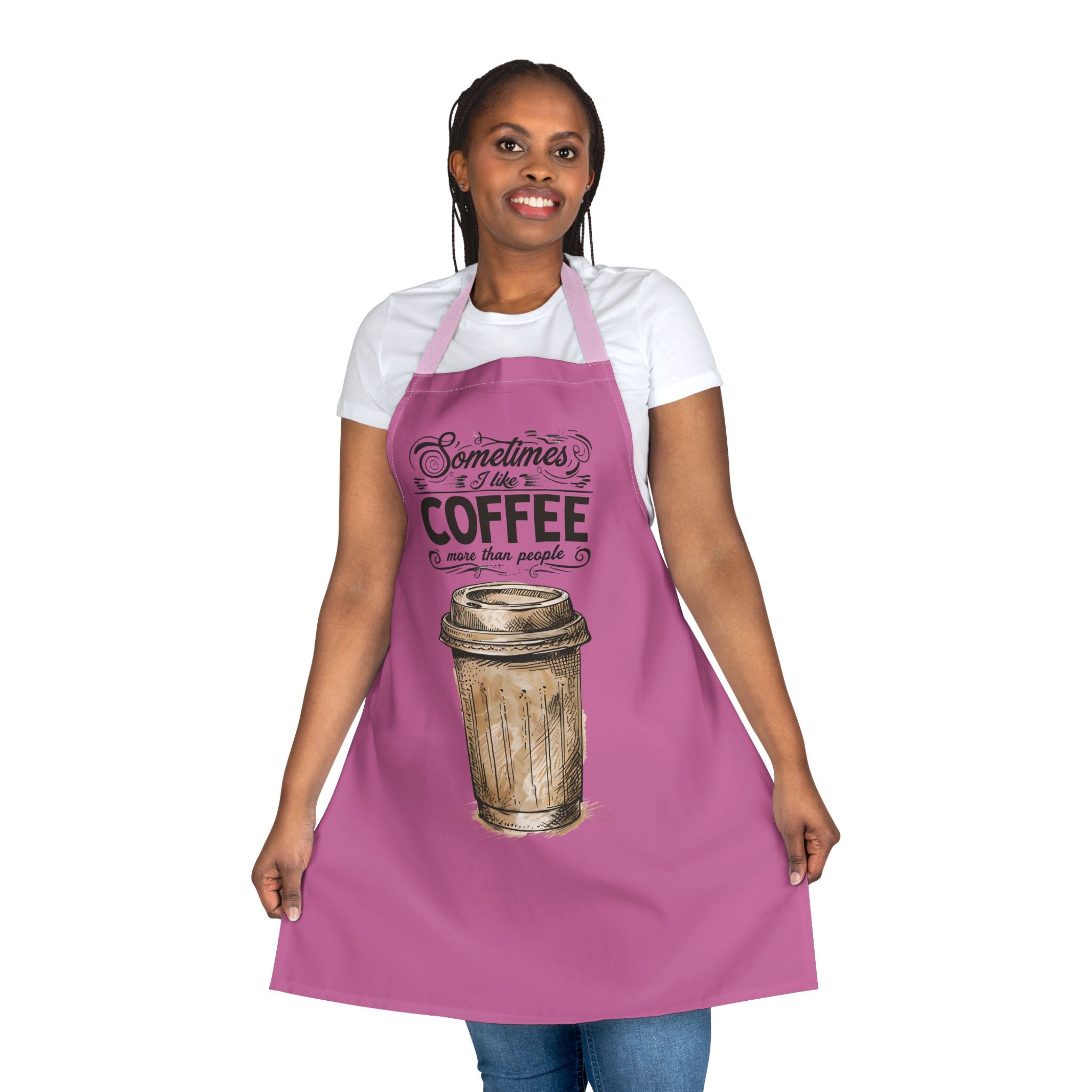 Coffee Lover Apron — "Sometimes I Like Coffee More Than People" Pink Kitchen Apron