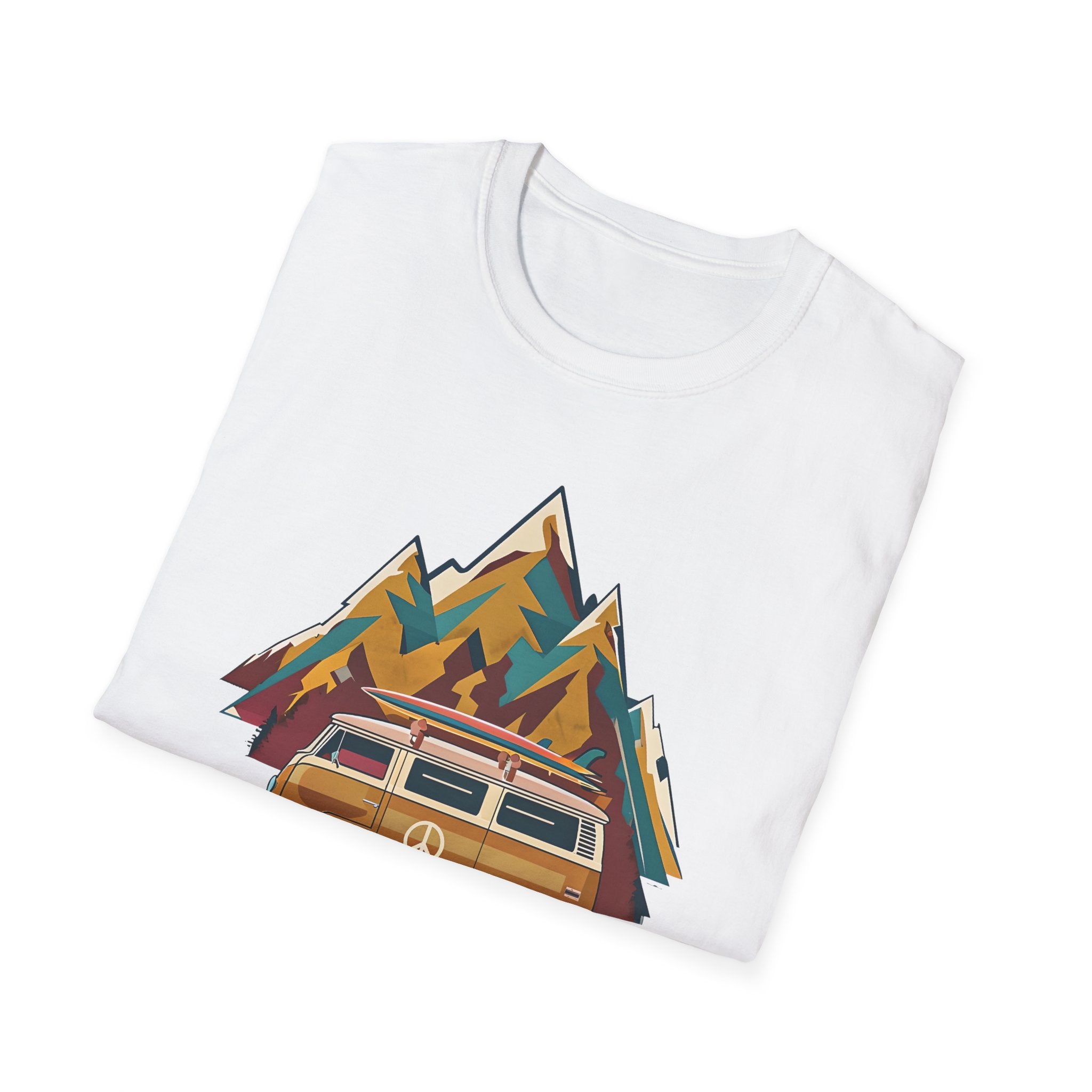 Retro Camper Van T-Shirt — Vintage Mountain Adventure Graphic Tee
