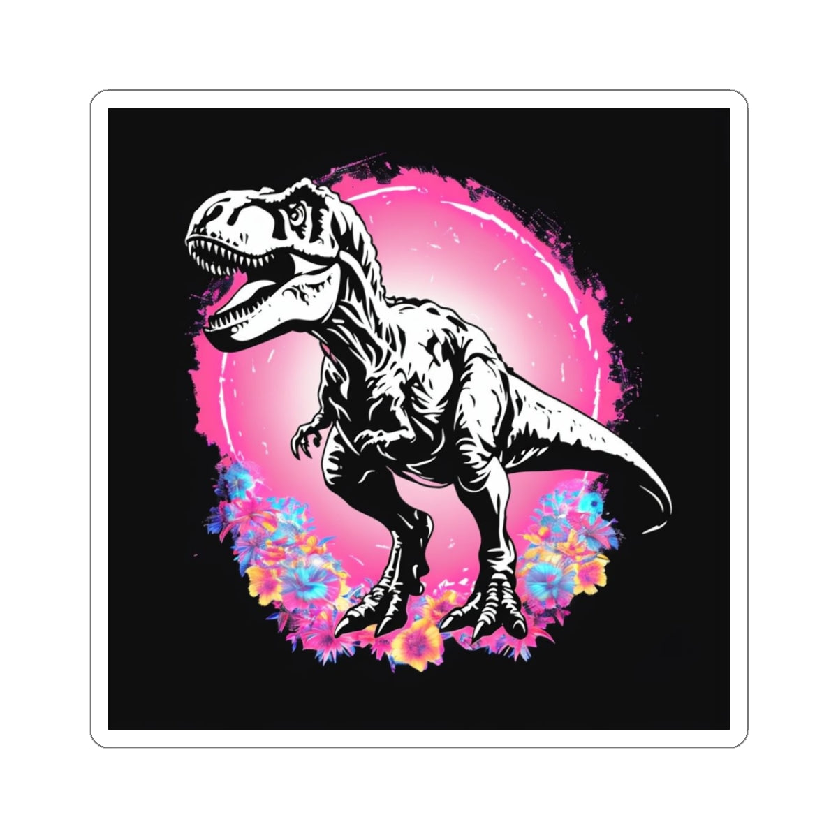 Dinosaur Kiss-Cut Stickers | Vibrant Floral T-Rex Design | Fun Home & Auto Decor