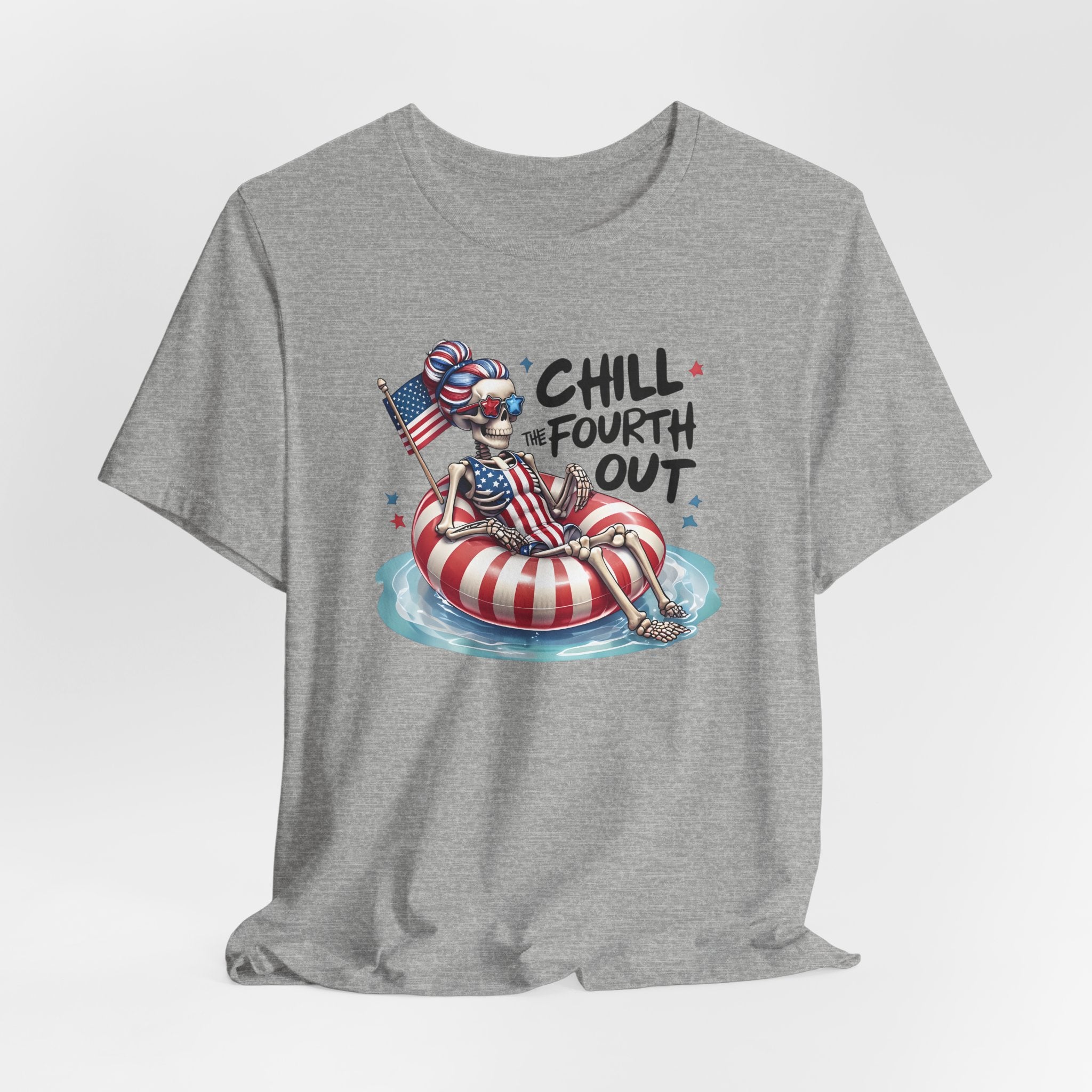 Fourth of July Chill T-Shirt — "Chill Fourth Out" Patriotic Skeleton Pool Tee