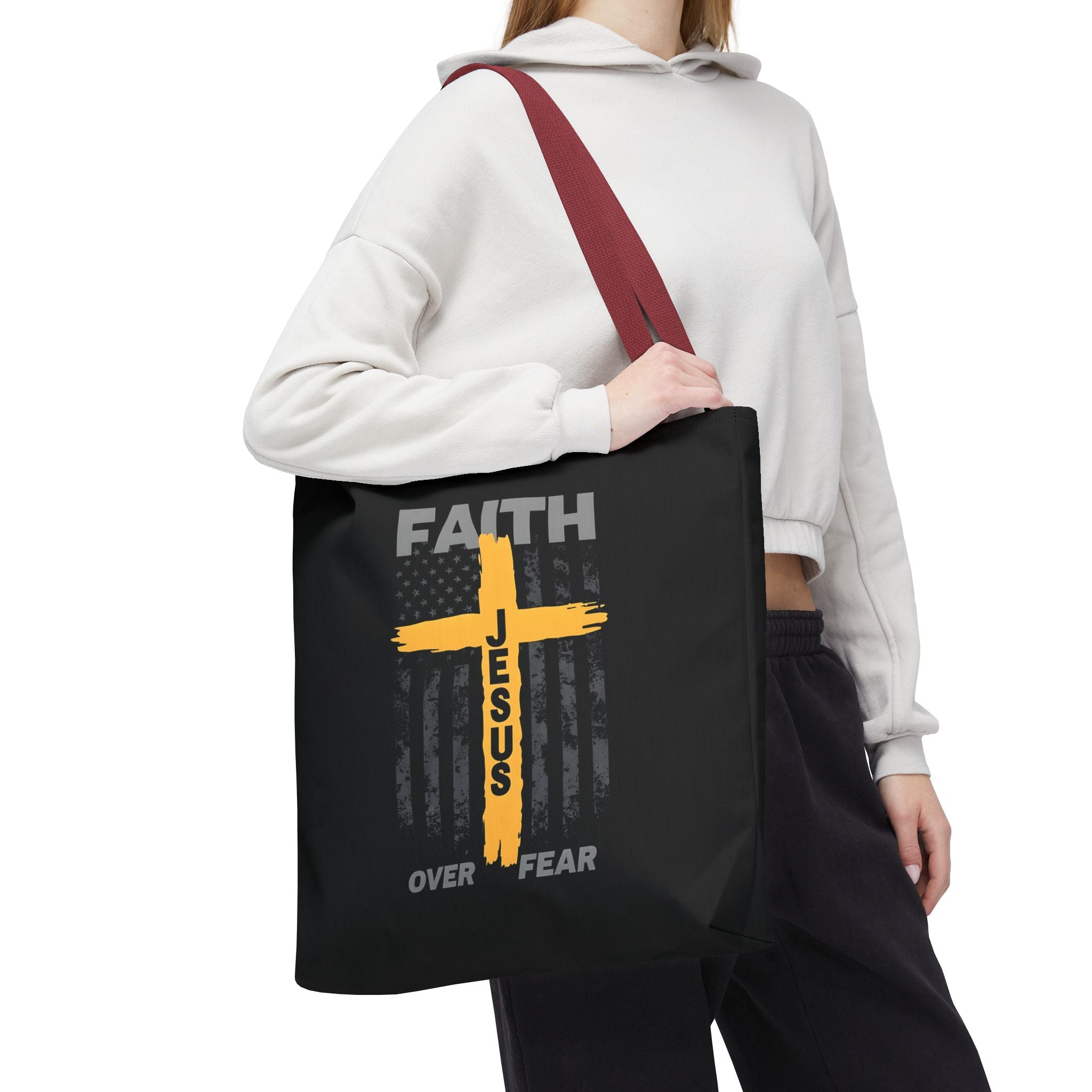Faith Over Fear Tote Bag, Inspirational Bag, Bible Quote Tote, Christian Gift, Church Accessory, Motivational Bag