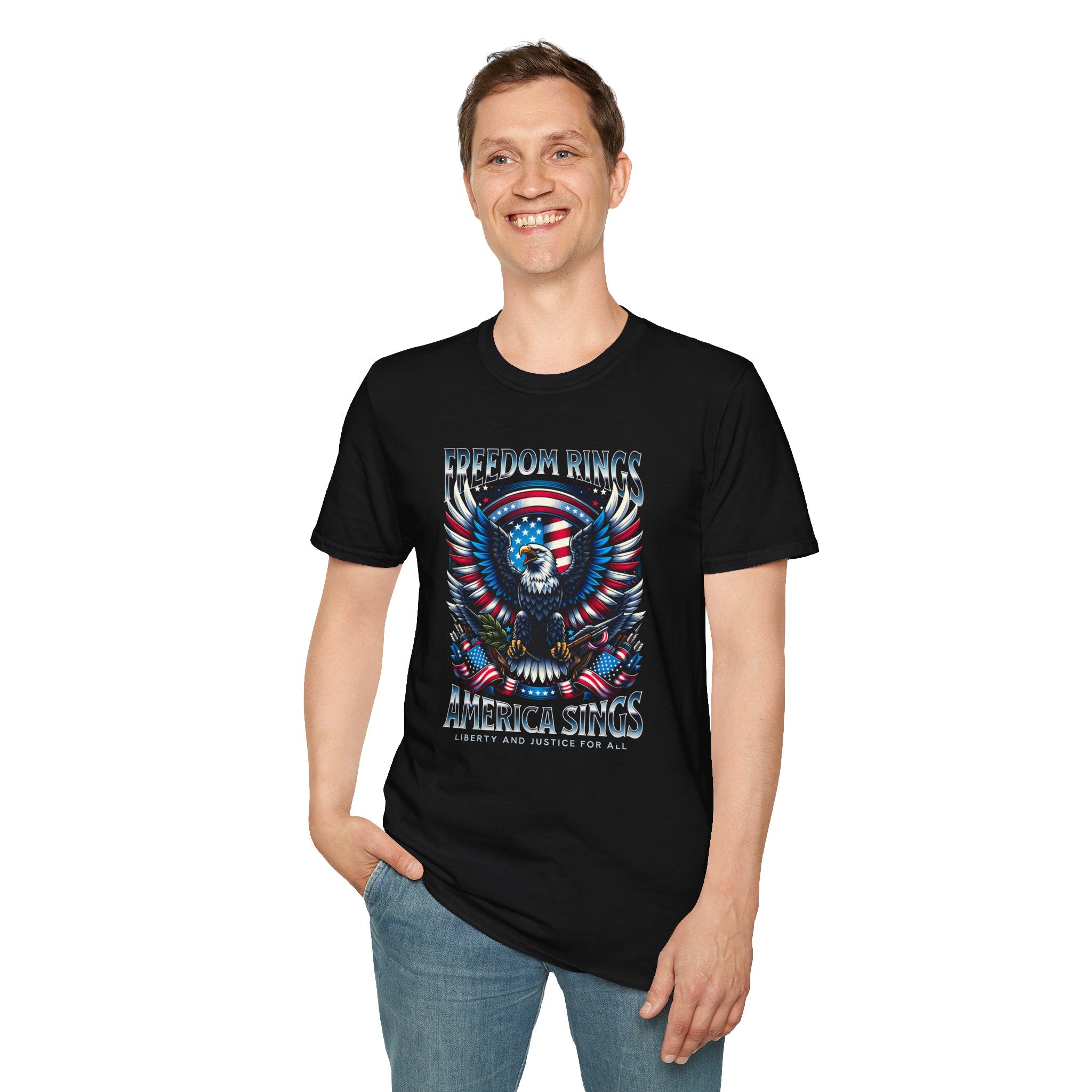 Patriotic Eagle T-Shirt — "Freedom Rings, America Sings" USA Graphic Tee