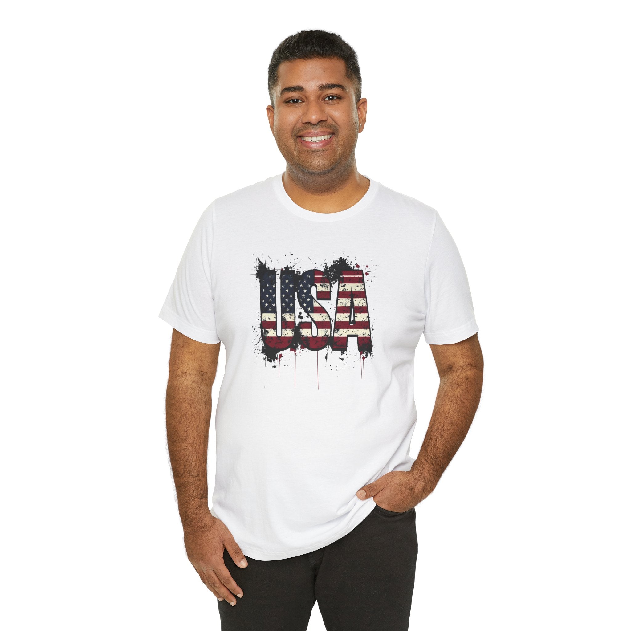 USA Paint Splatter T-Shirt — Patriotic American Flag Tee