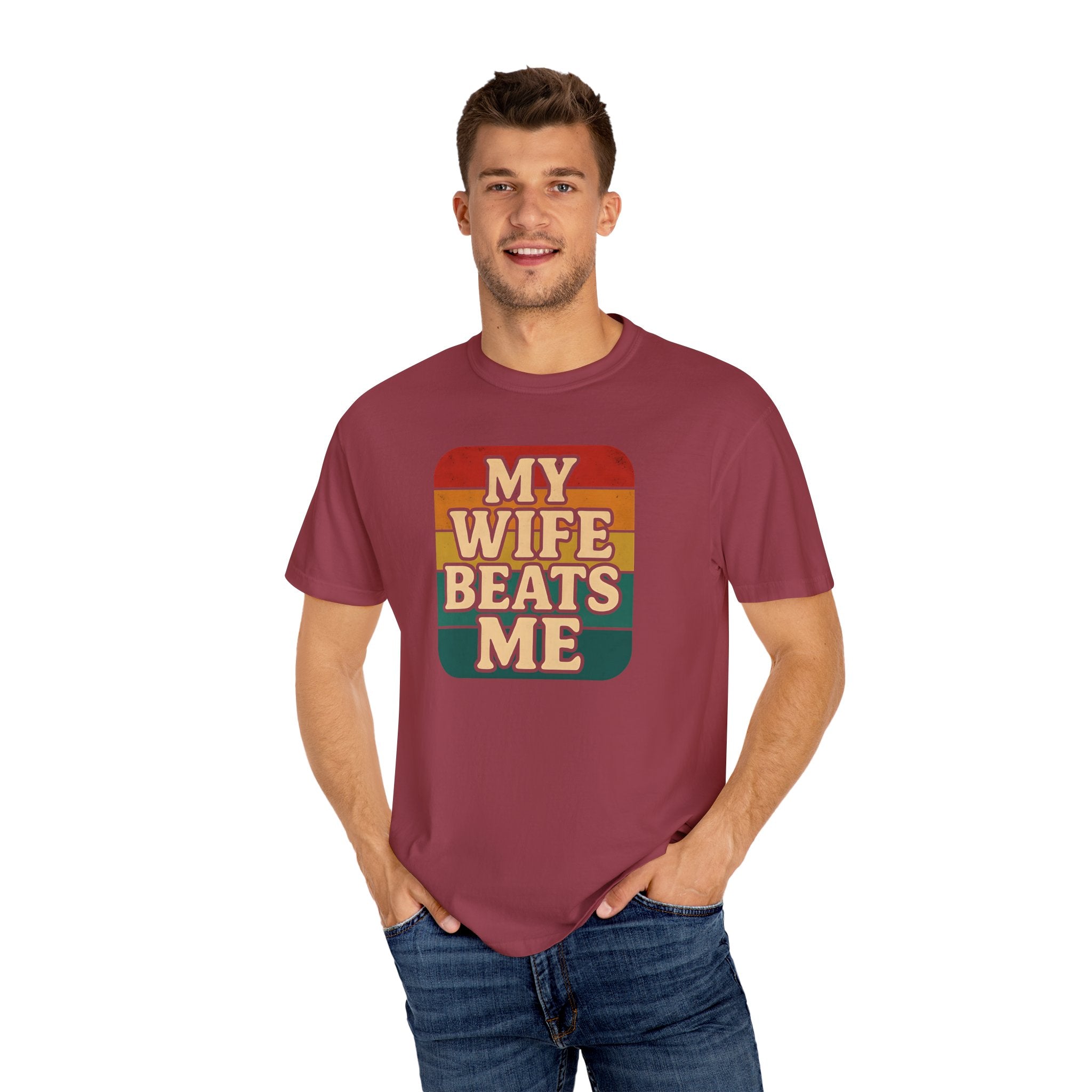 Humorous Unisex T-Shirt - 'My Wife Beats Me' Design
