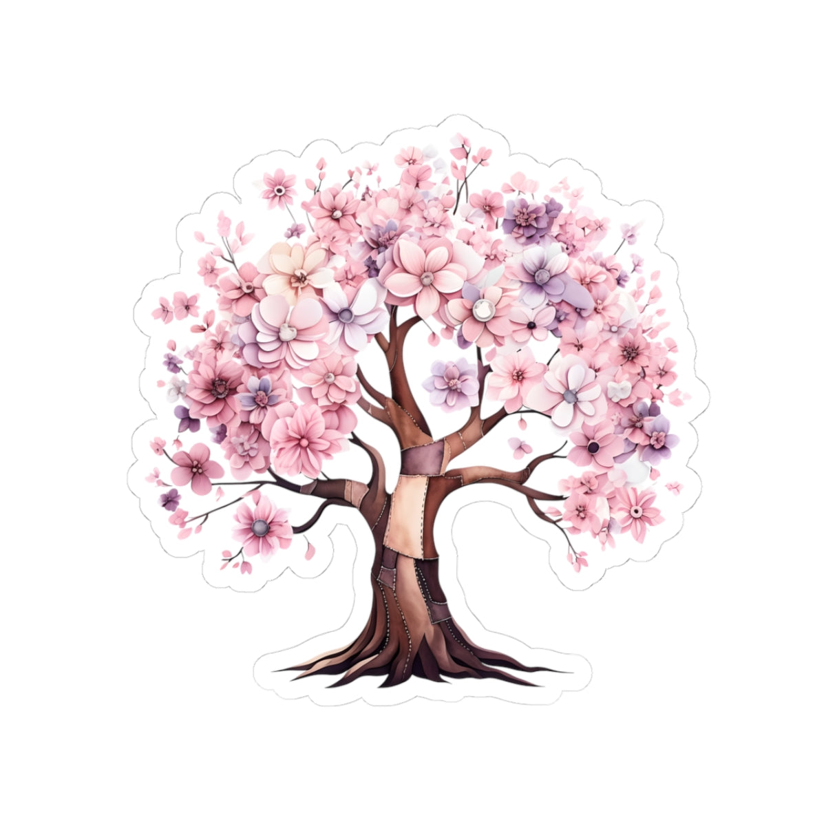 Floral Tree Kiss-Cut Stickers - Elegant Flower Design for Laptop & Water Bottle