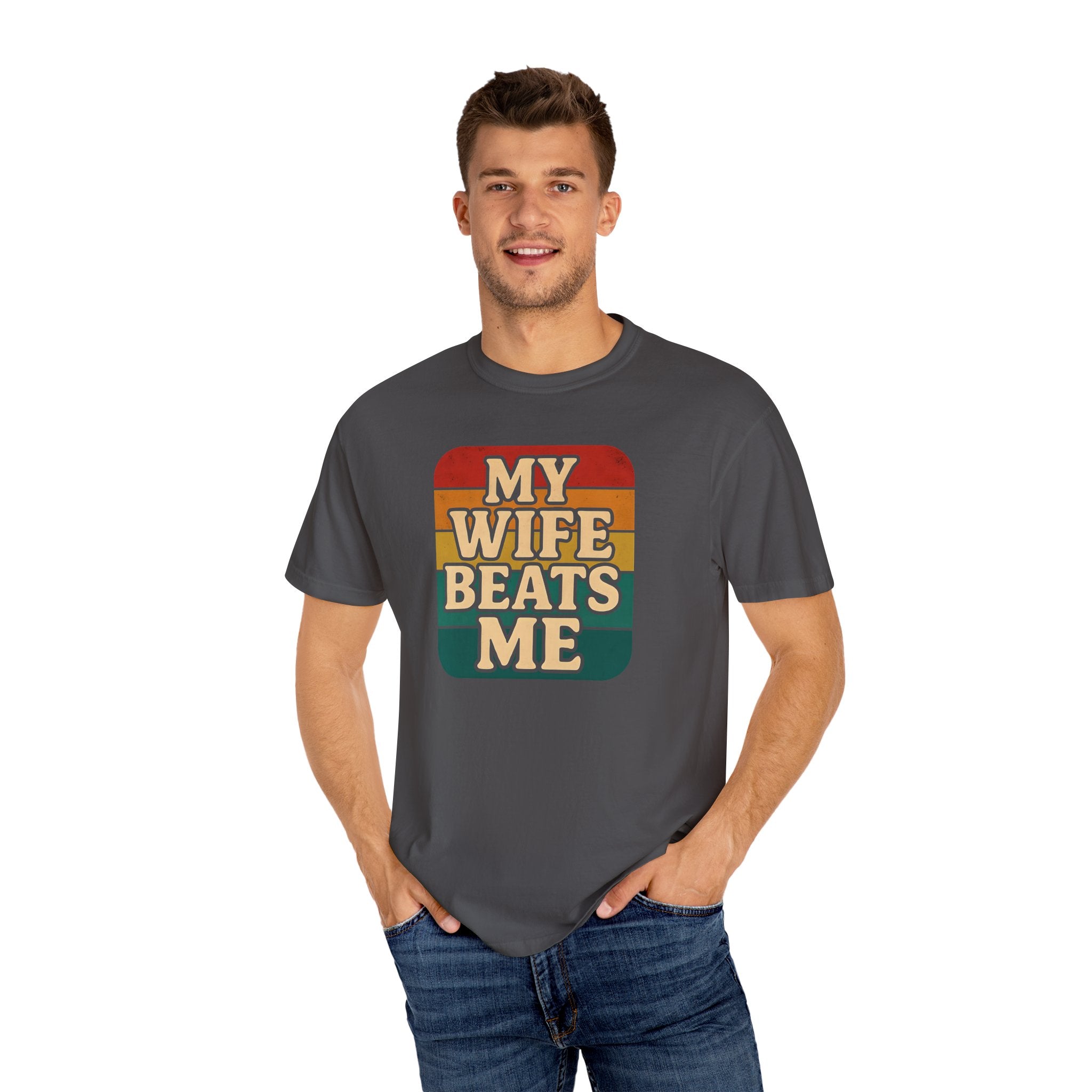 Humorous Unisex T-Shirt - 'My Wife Beats Me' Design