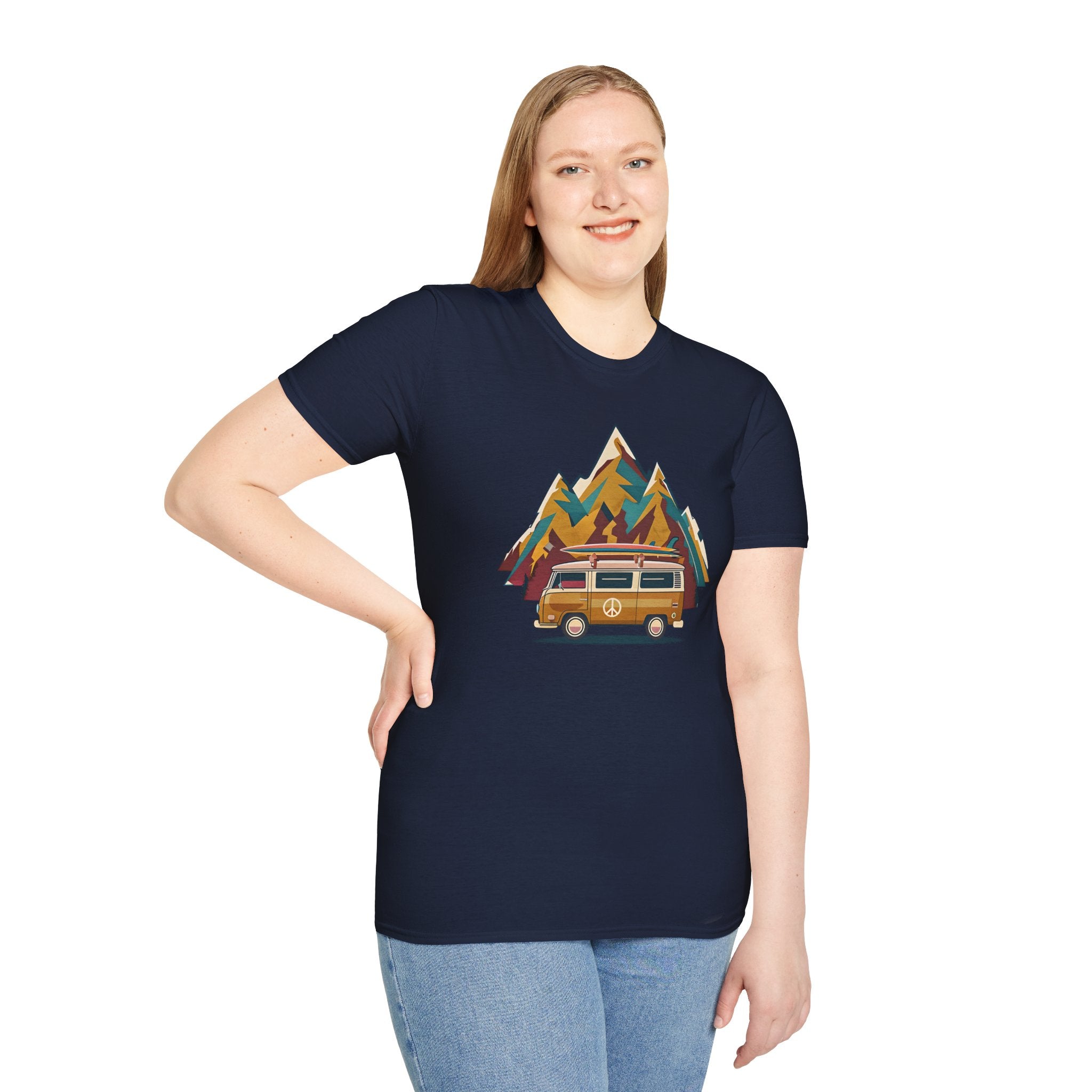 Retro Camper Van T-Shirt — Vintage Mountain Adventure Graphic Tee