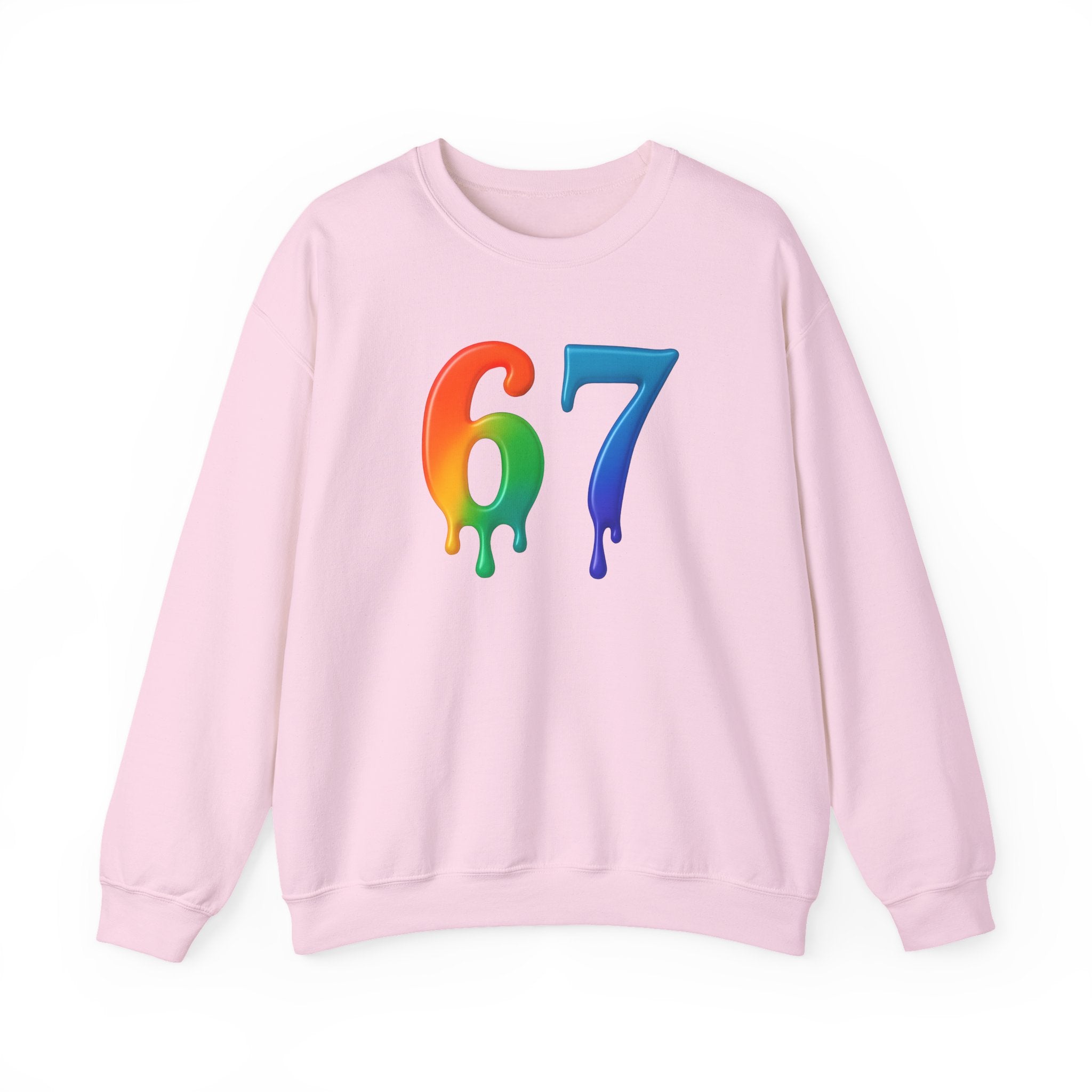 Colorful Drip 67 Sweatshirt, Cozy Unisex Crewneck, Gift for Friends, Rainbow Sweatshirt, Casual Everyday Wear, Birthday Apparel