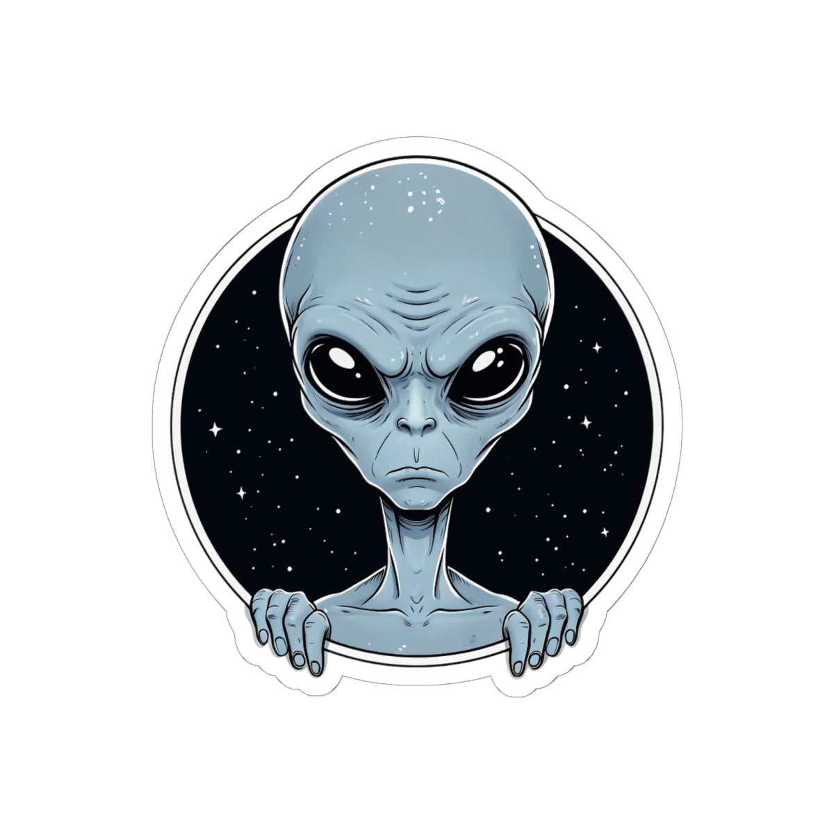 Alien Peeking Sticker — Cute Blue ET Space Laptop Decal (Kiss-Cut)