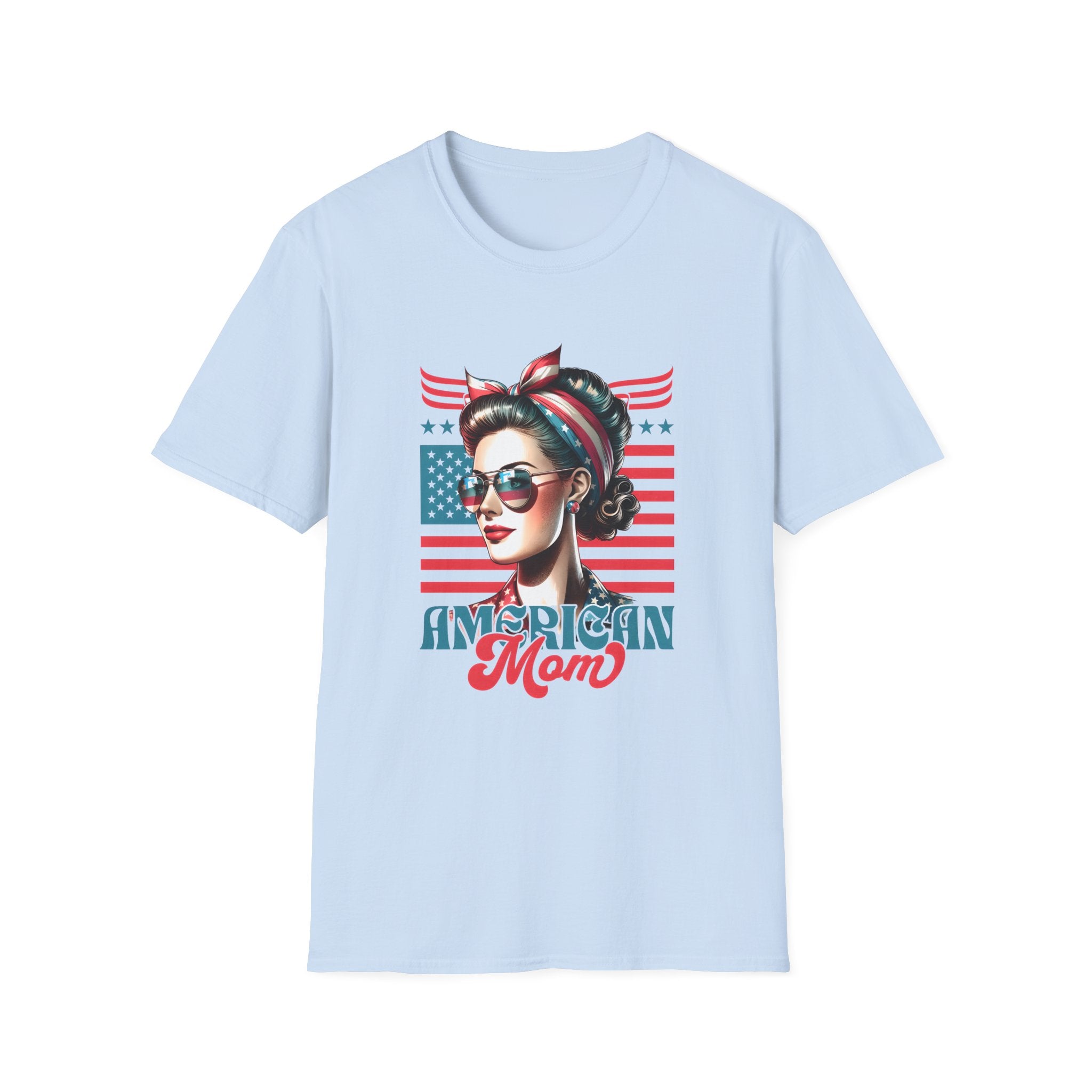 American Mom T-Shirt — Patriotic Retro Rosie Women’s Tee (Stars & Stripes)