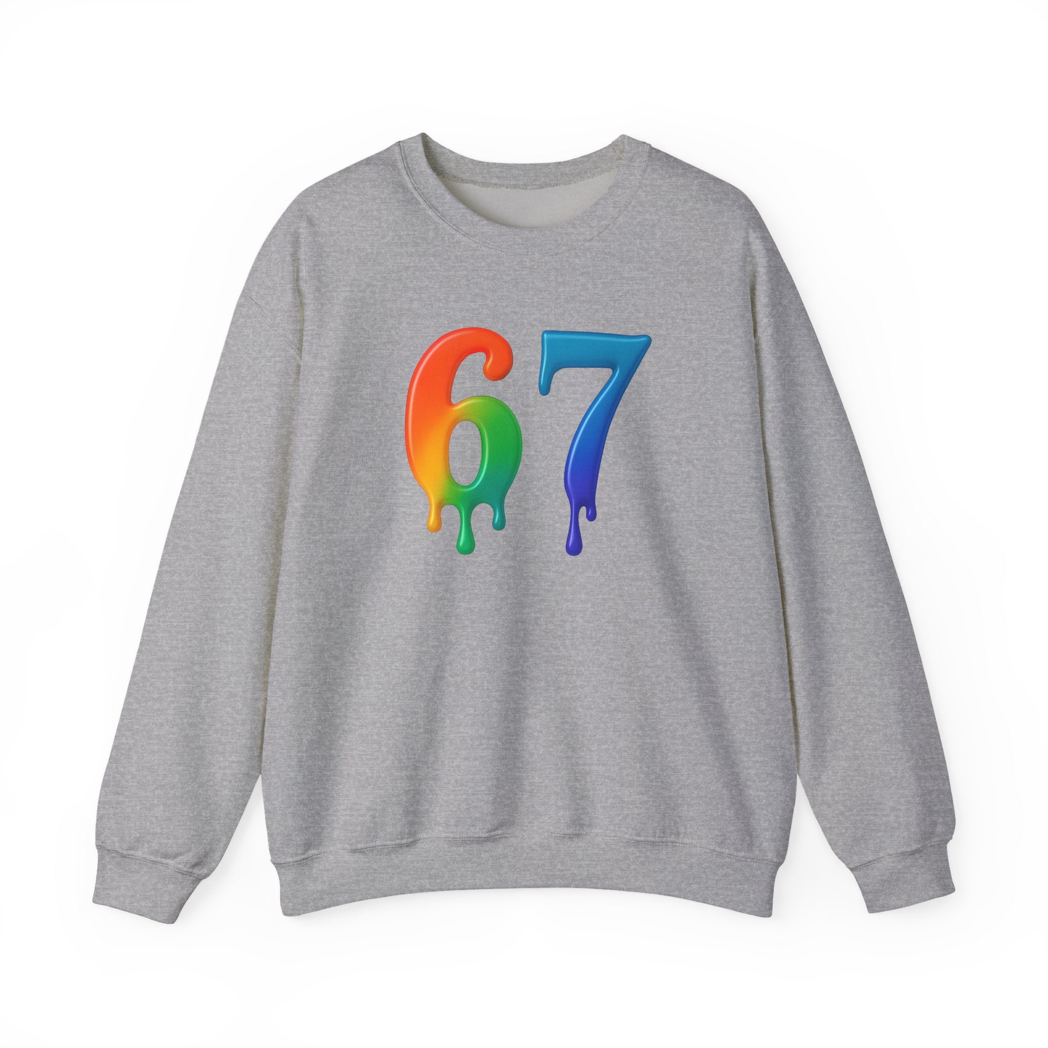 Colorful Drip 67 Sweatshirt, Cozy Unisex Crewneck, Gift for Friends, Rainbow Sweatshirt, Casual Everyday Wear, Birthday Apparel