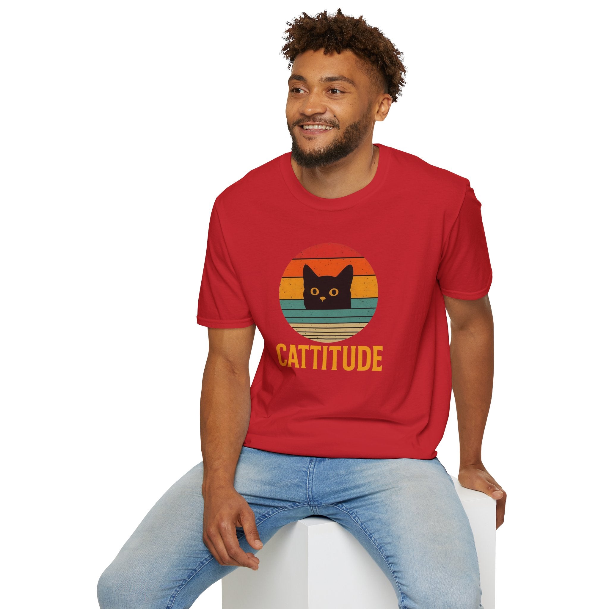 Cattitude Retro Cat T-Shirt, Funny Cat Lover Gift, Unisex Tee, Softstyle Shirt, Cute Pet Apparel, Cat-Themed Fashion