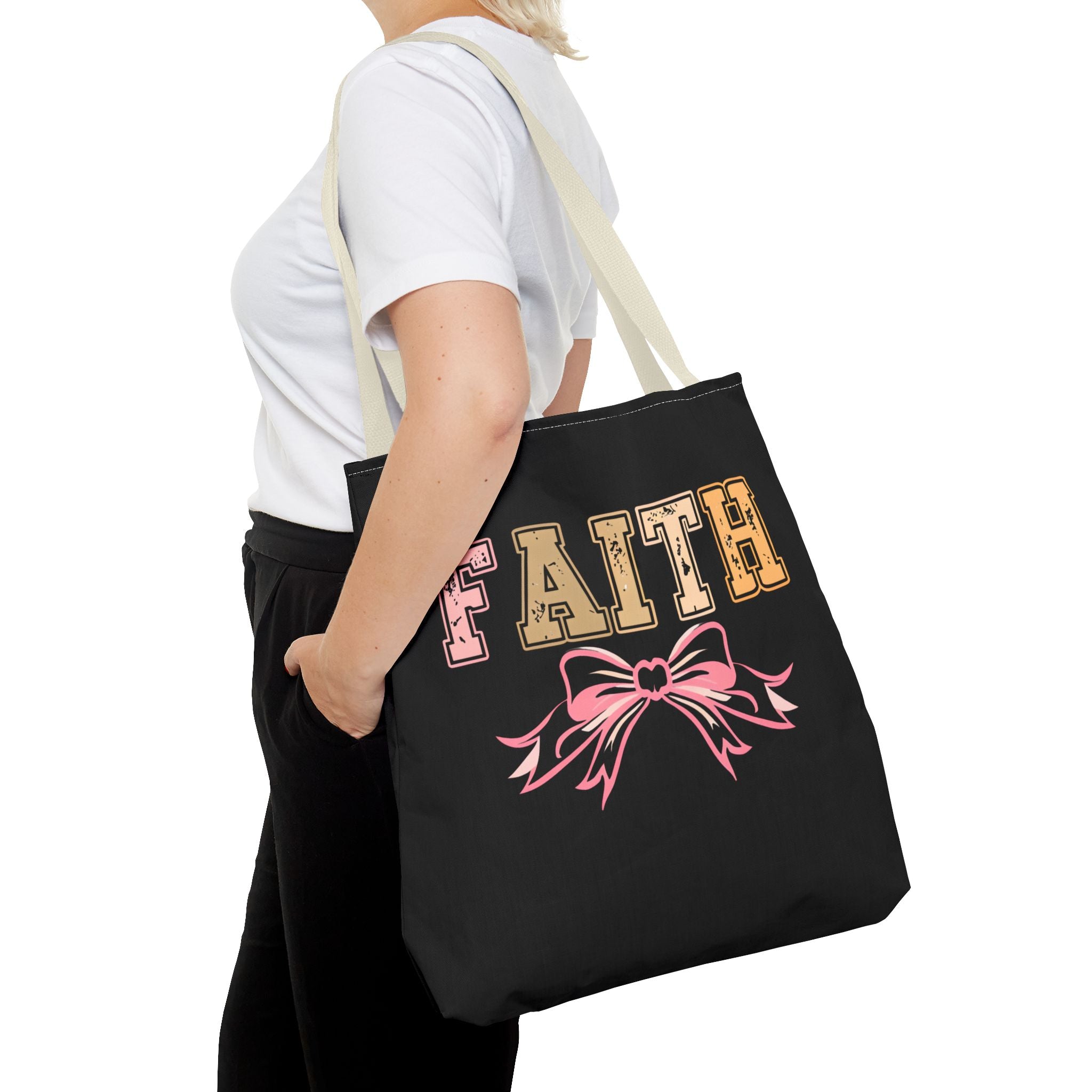 Faith Tote Bag with Bow Design, Inspirational Gift for Her, Everyday Shopping Bag, Faith-Based Gift, Religious Tote, Faith Quote Bag