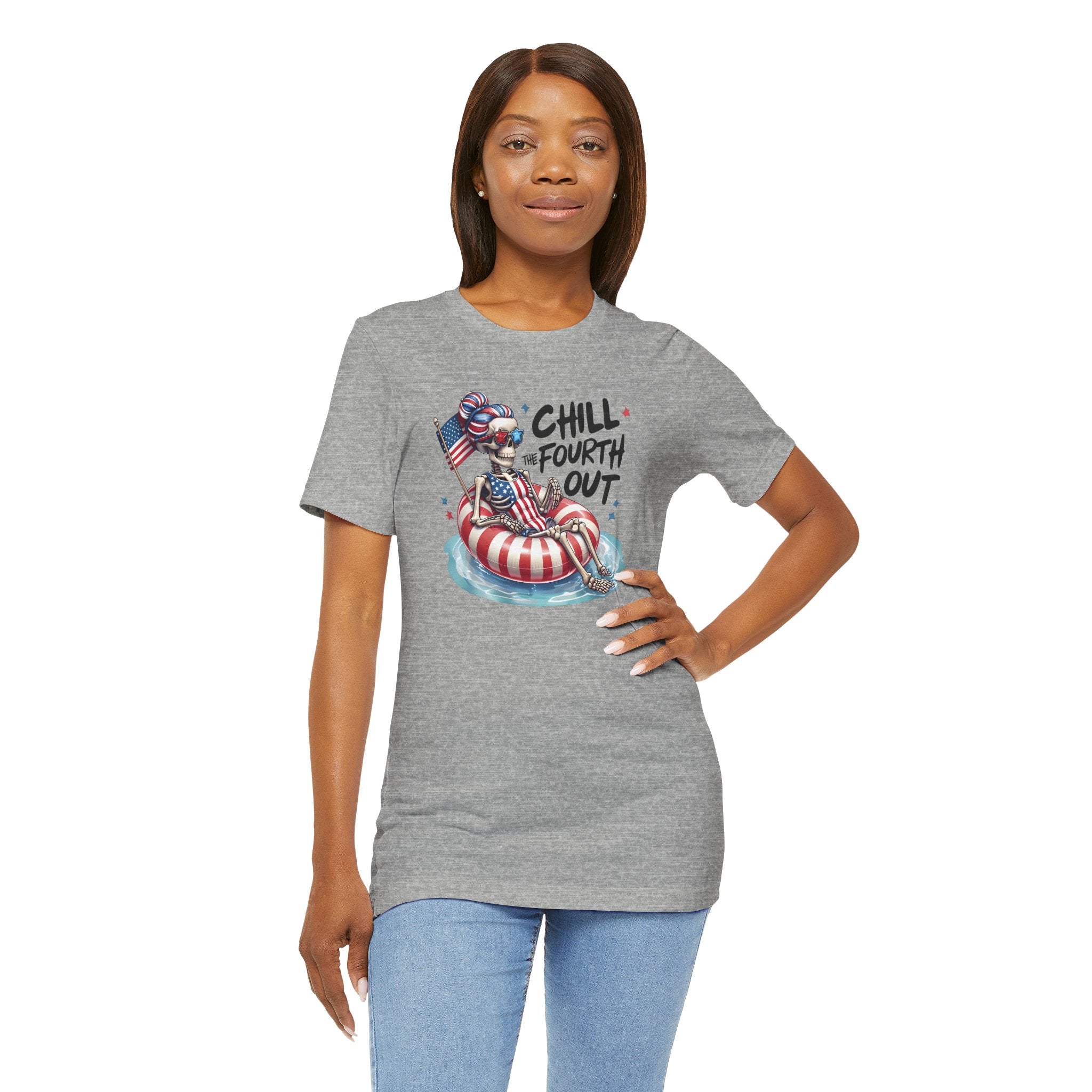 Fourth of July Chill T-Shirt — "Chill Fourth Out" Patriotic Skeleton Pool Tee