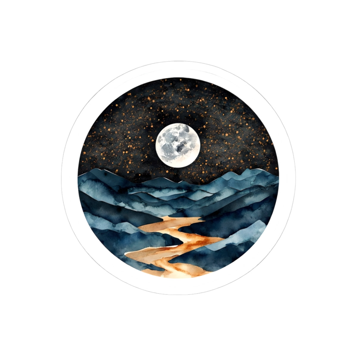 Moonlit Mountain Kiss-Cut Stickers, Nature Aesthetic Sticker, Gifts for Outdoor Lovers, Laptop Decal, Cosmic Wall Art