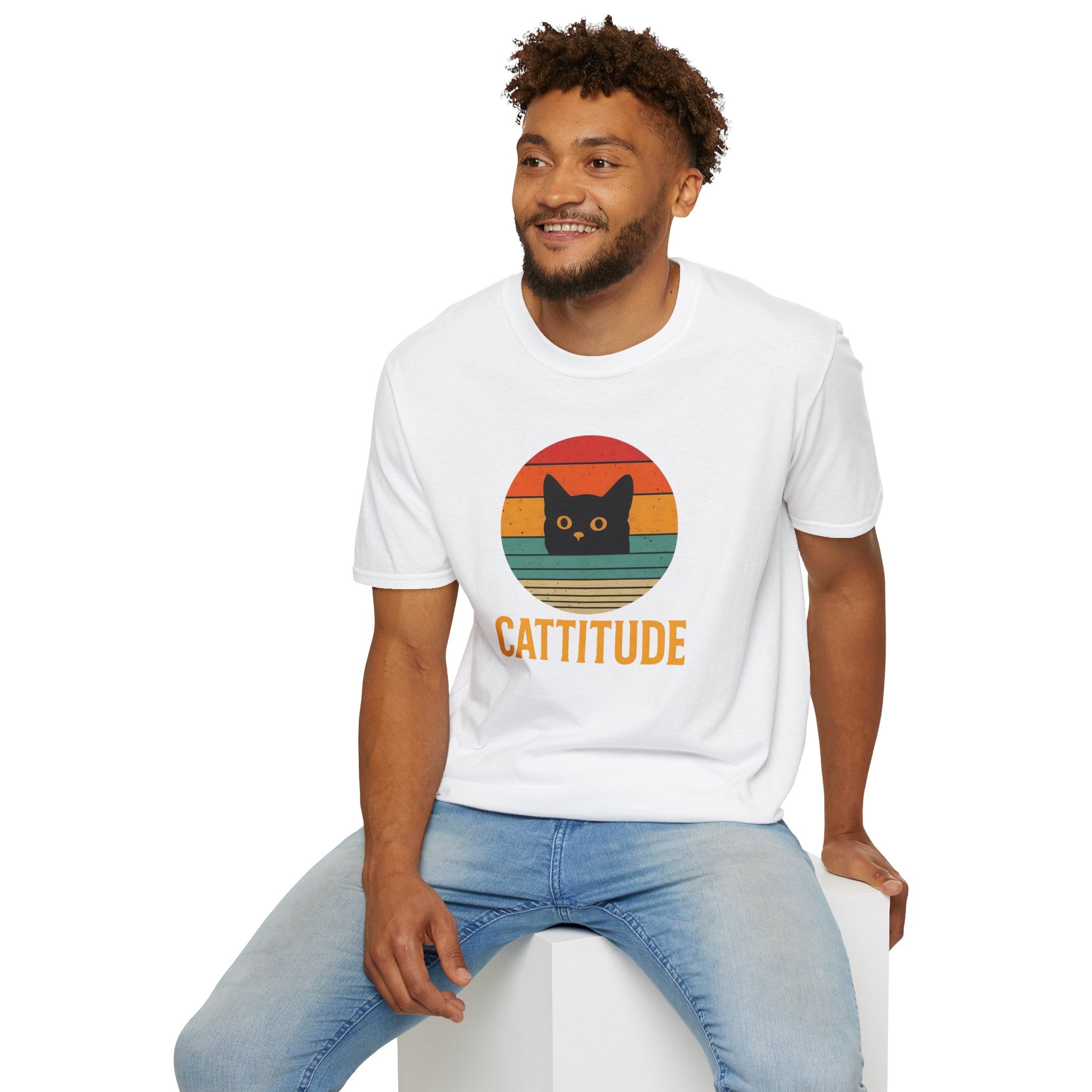 Cattitude Retro Cat T-Shirt, Funny Cat Lover Gift, Unisex Tee, Softstyle Shirt, Cute Pet Apparel, Cat-Themed Fashion