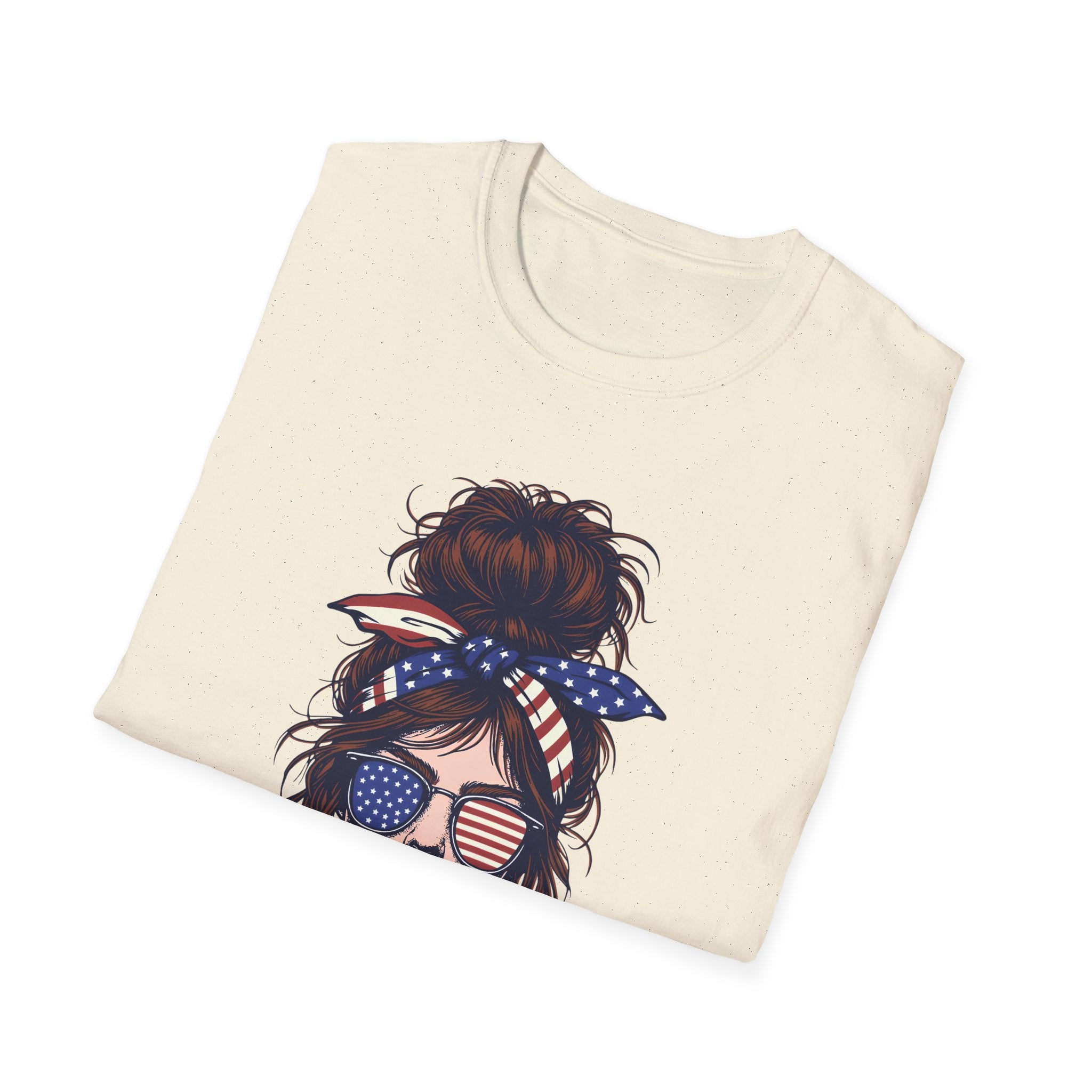 American Mom T-Shirt — Patriotic Messy Bun Sunglasses Tee