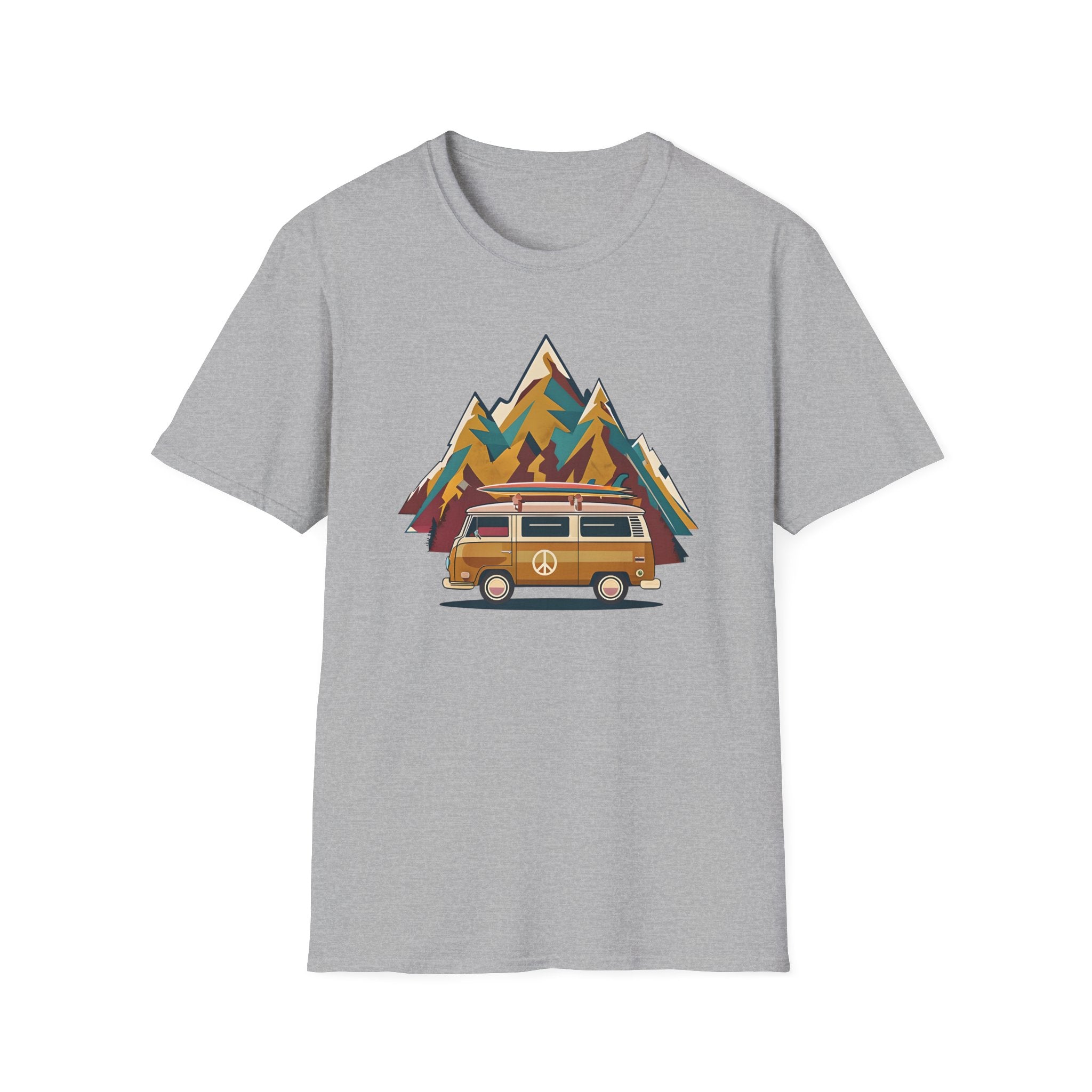 Retro Camper Van T-Shirt — Vintage Mountain Adventure Graphic Tee