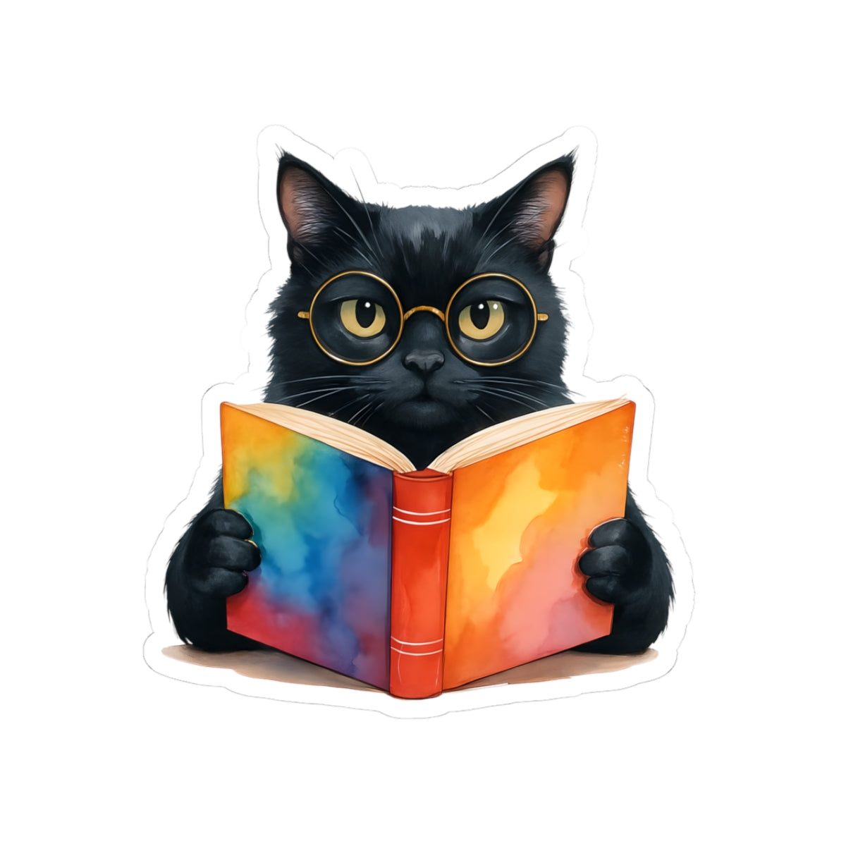 Whimsical Cat Reading Kiss-Cut Stickers | Cute Cat Lover Decor, Fun Gift for Bookworms, Laptop Stickers, Journals, Home Decor
