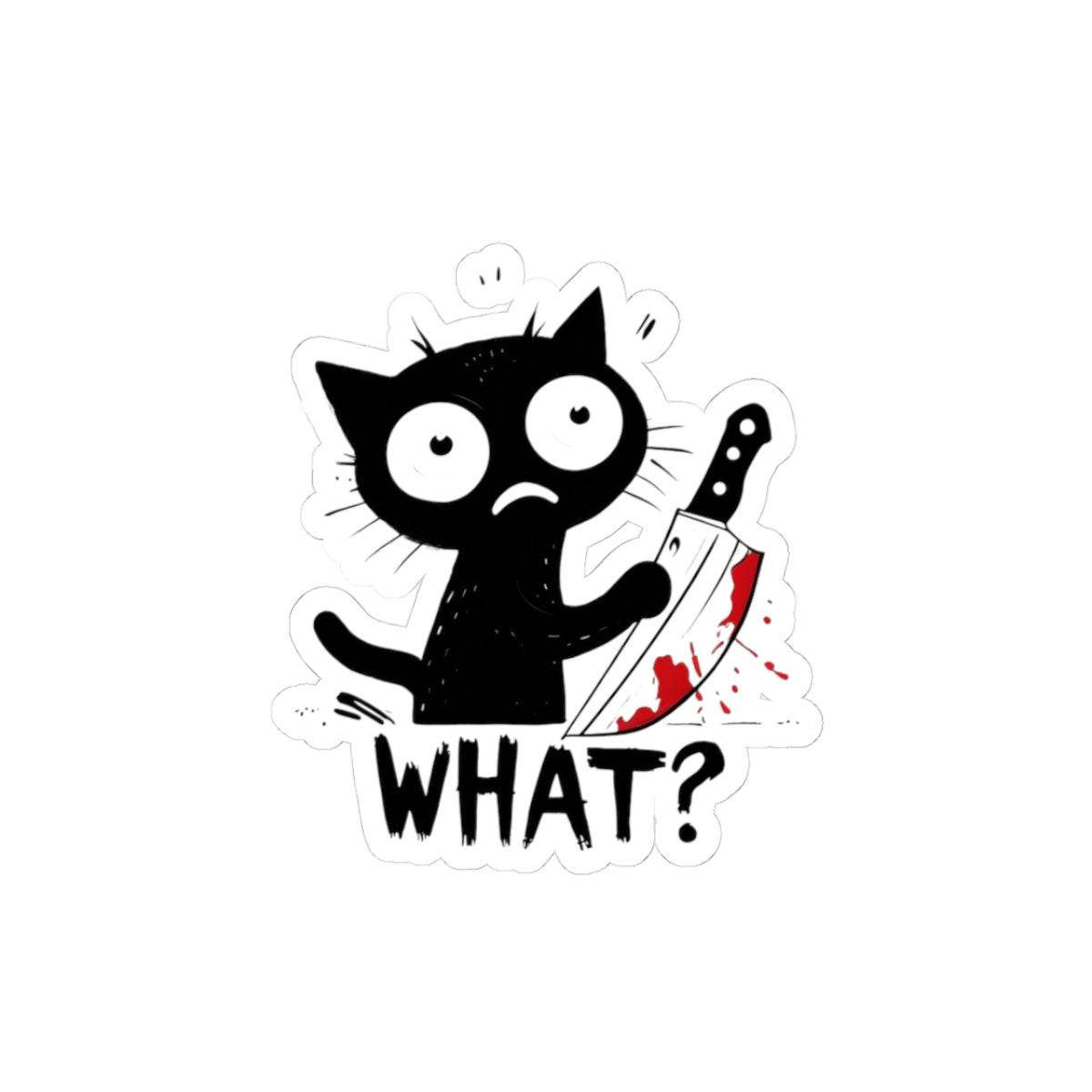 Funny Black Cat Kiss-Cut Stickers - "What?" - Unique Laptop & Water Bottle Decals