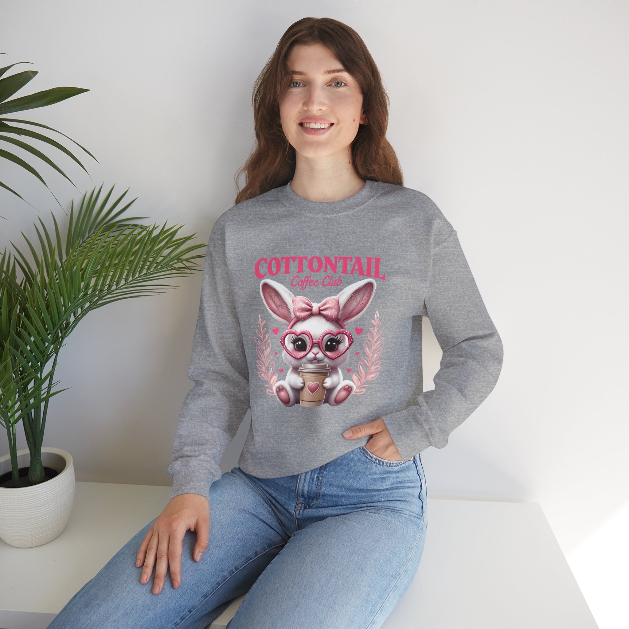 Cottontail Coffee Club Sweatshirt — Cute Bunny with Coffee Graphic