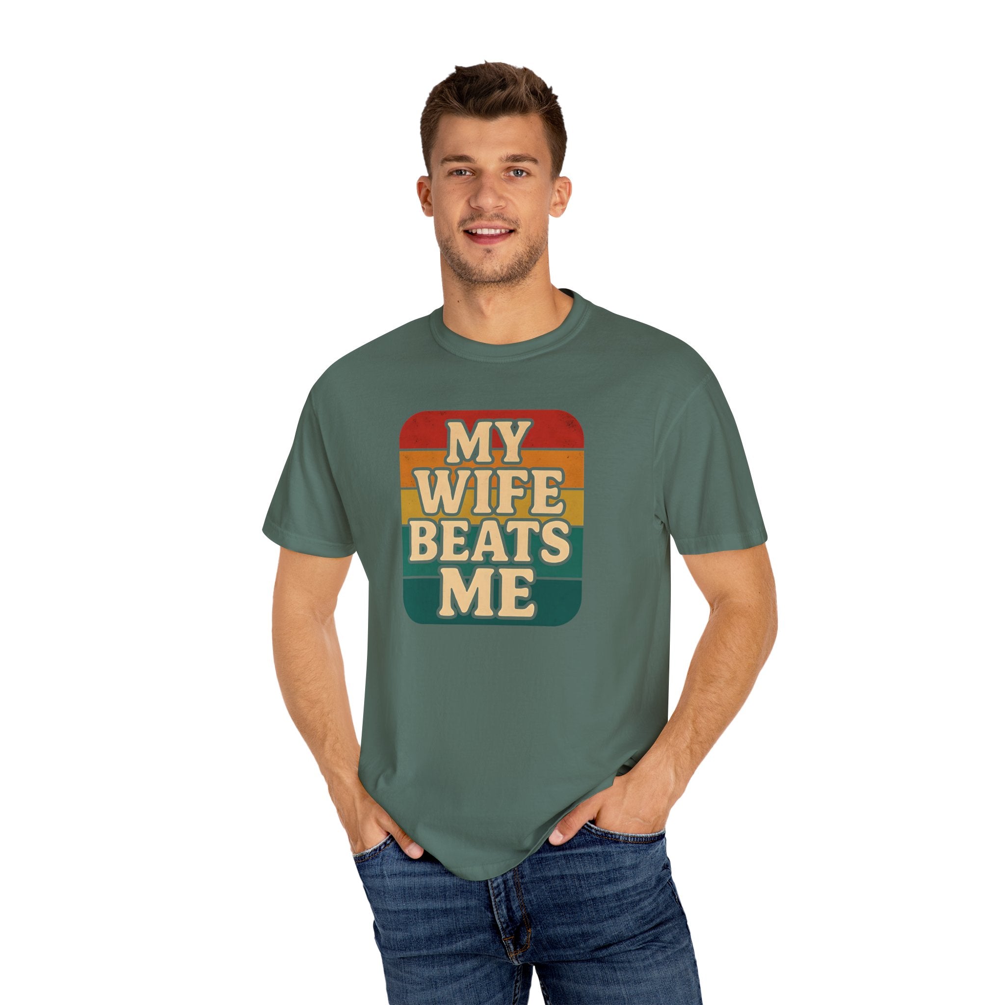 Humorous Unisex T-Shirt - 'My Wife Beats Me' Design
