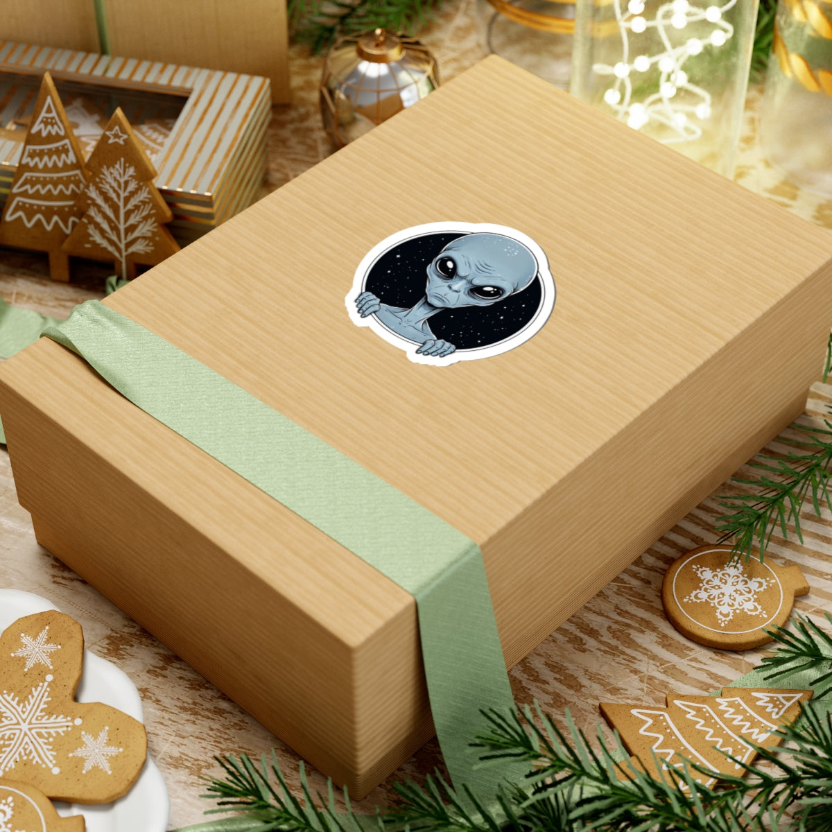 Alien Peeking Sticker — Cute Blue ET Space Laptop Decal (Kiss-Cut)