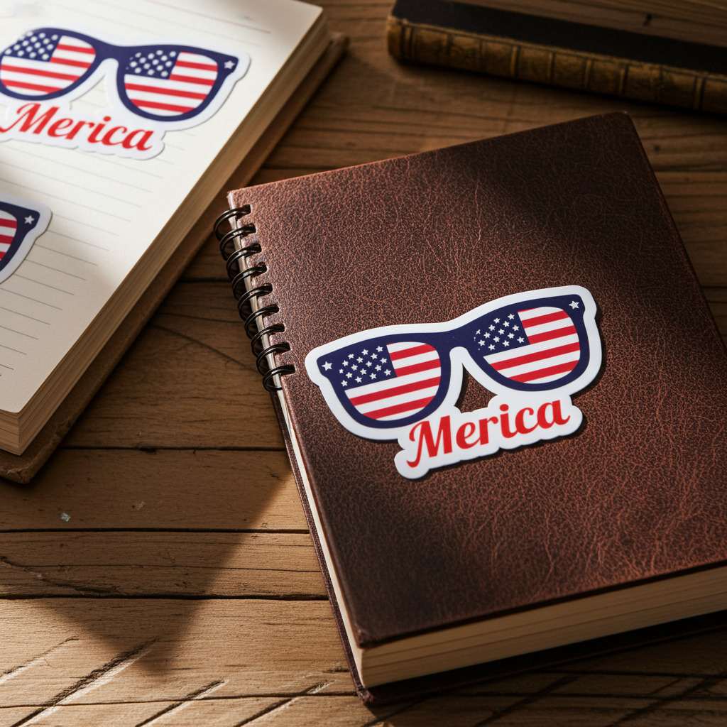 'Merica Kiss-Cut Stickers – Patriotic Sunglasses Design for Americana Lovers