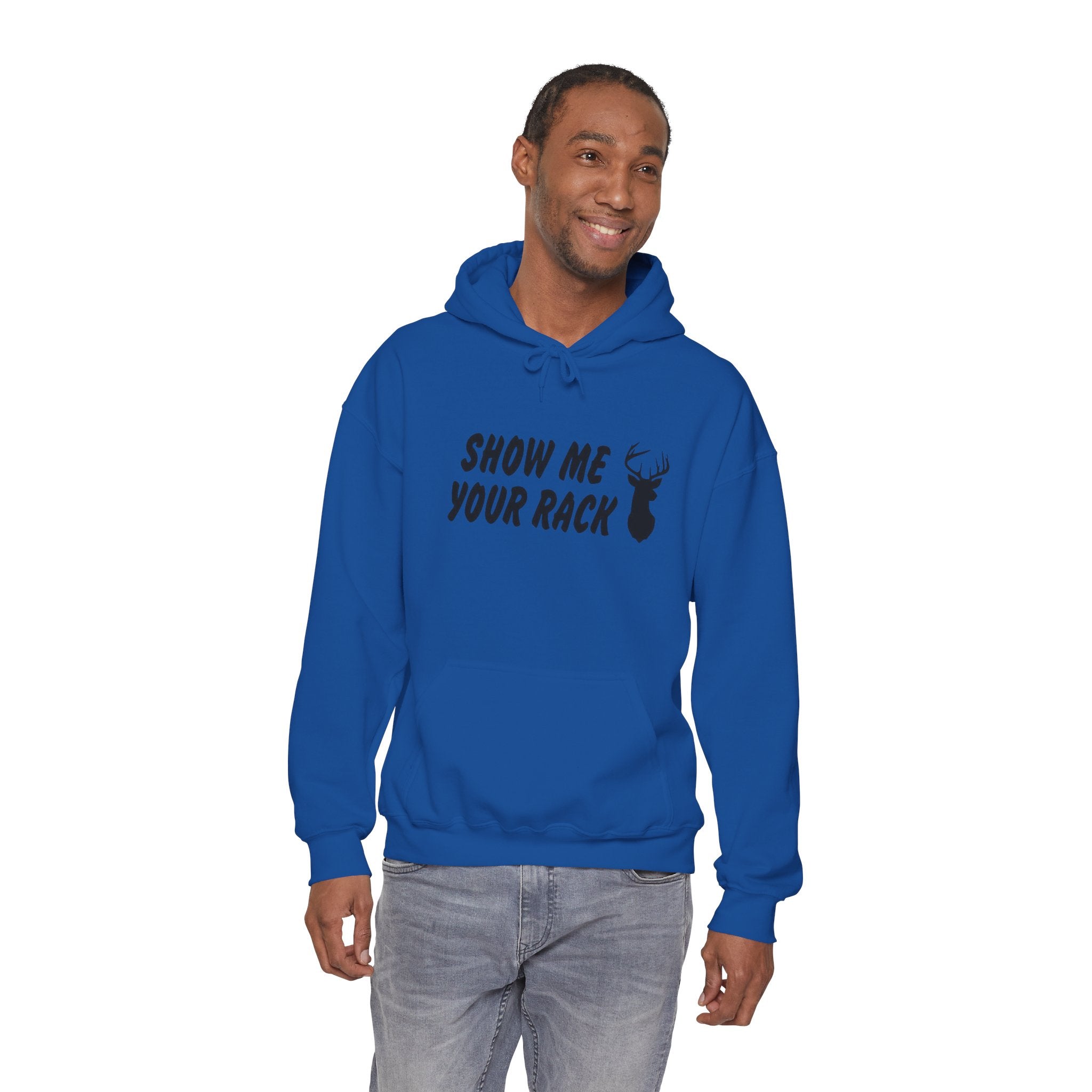 Funny Hunting Hoodie - Show Me Your Rack, Unisex Sweatshirt for Outdoors, Gift for Hunters, Casual Wear, Holiday Apparel