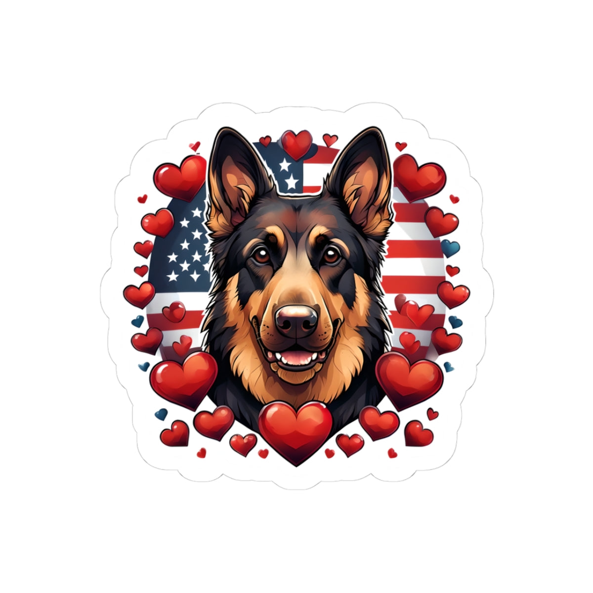 German Shepherd Love Heart Kiss-Cut Stickers - Perfect for Dog Lovers and Patriotic Decor