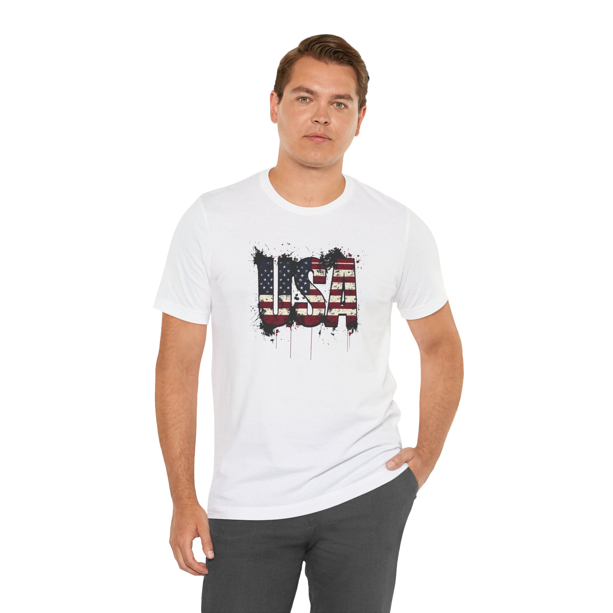 USA Paint Splatter T-Shirt — Patriotic American Flag Tee
