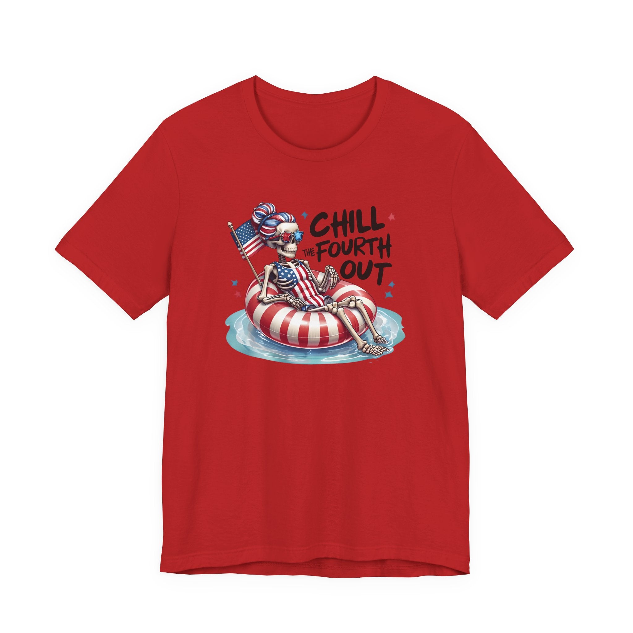 Fourth of July Chill T-Shirt — "Chill Fourth Out" Patriotic Skeleton Pool Tee