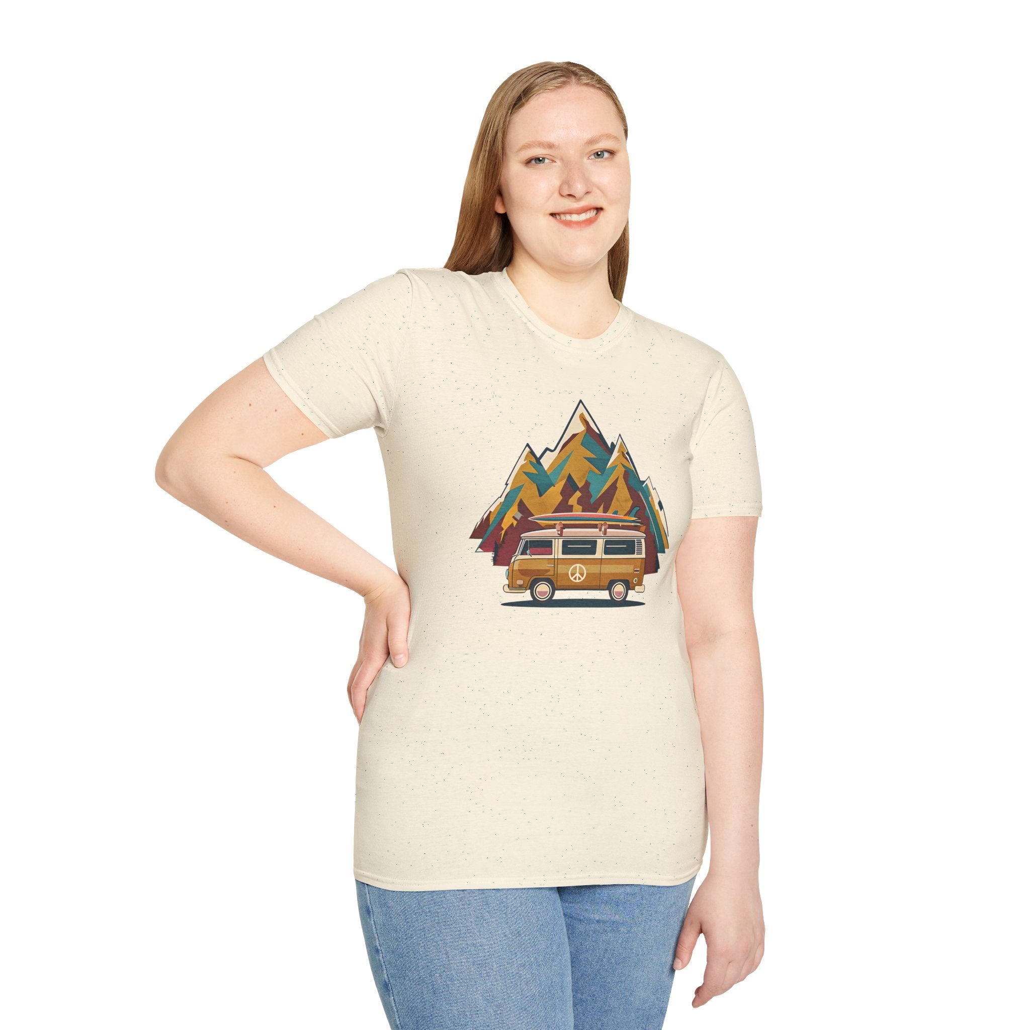 Retro Camper Van T-Shirt — Vintage Mountain Adventure Graphic Tee