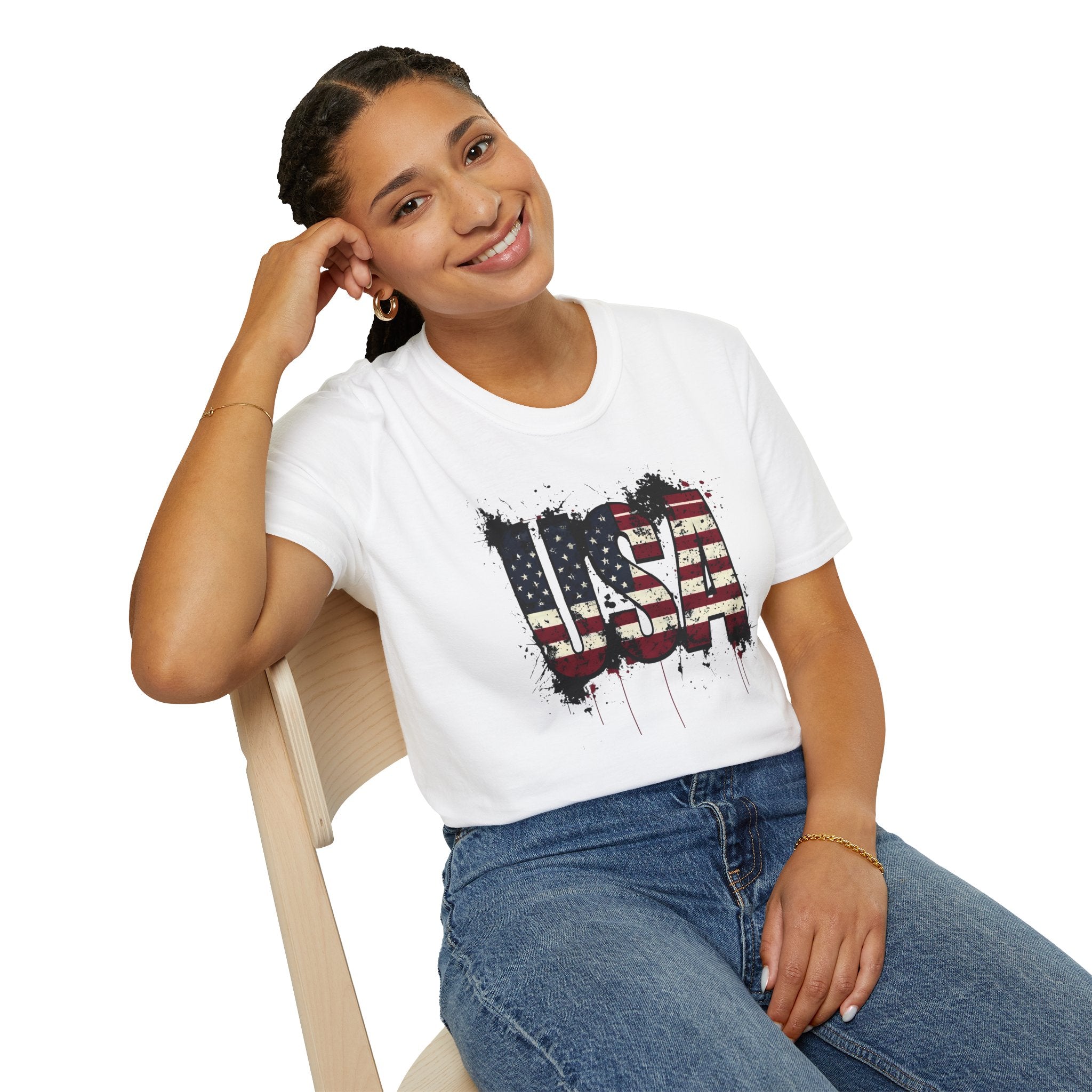 USA Flag Grunge T-Shirt — Distressed American Flag Graphic Tee for 4th of July