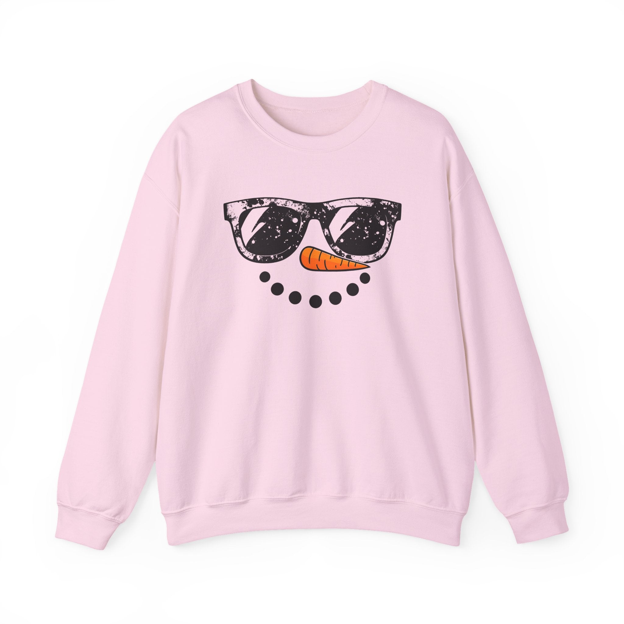 Snowman Face Crewneck Sweatshirt — Sunglasses & Carrot Nose Holiday Sweater