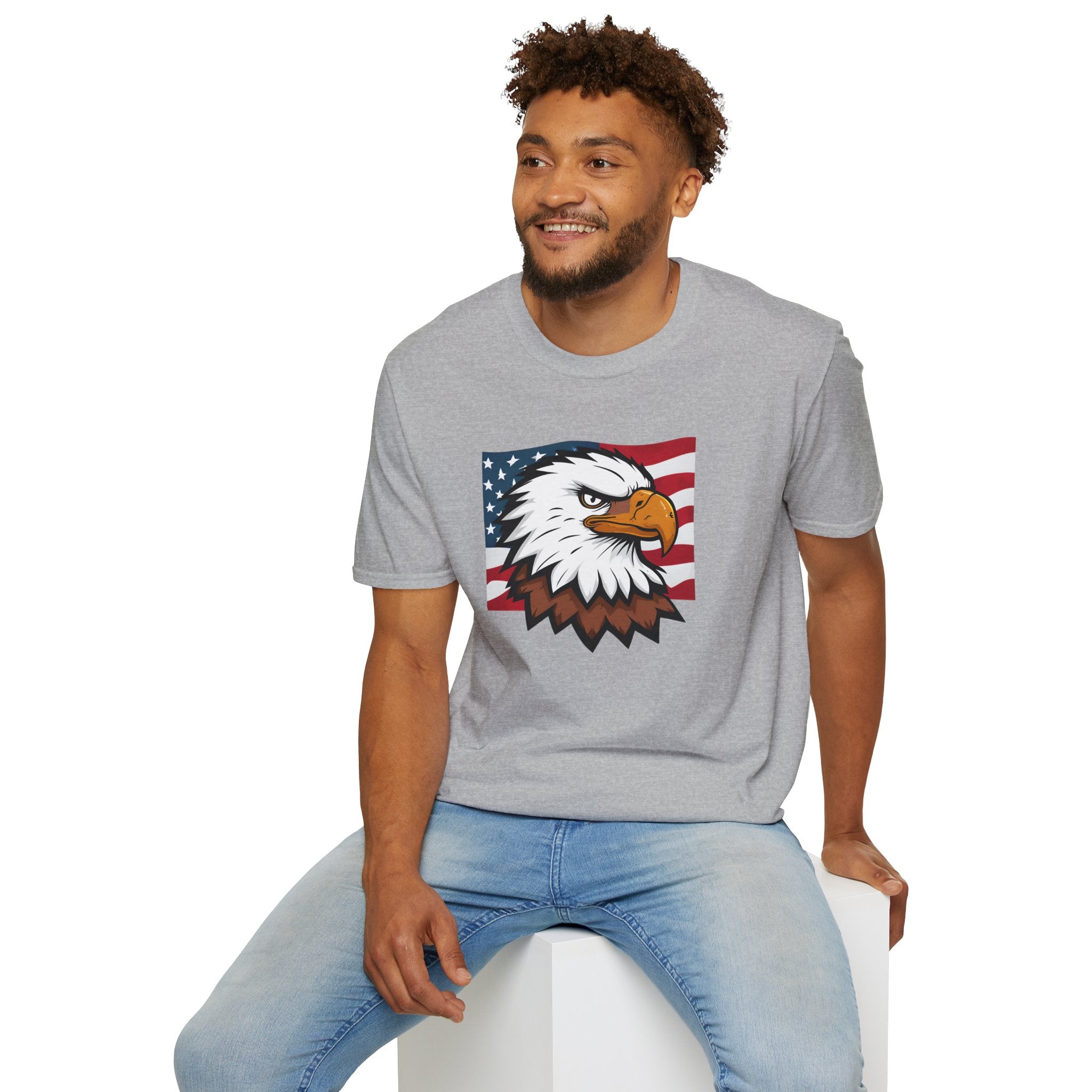 Patriotic Eagle Graphic T-Shirt, Unisex Softstyle Tee for Independence Day, Casual Wear, Gift for Veterans, American Pride Clothing