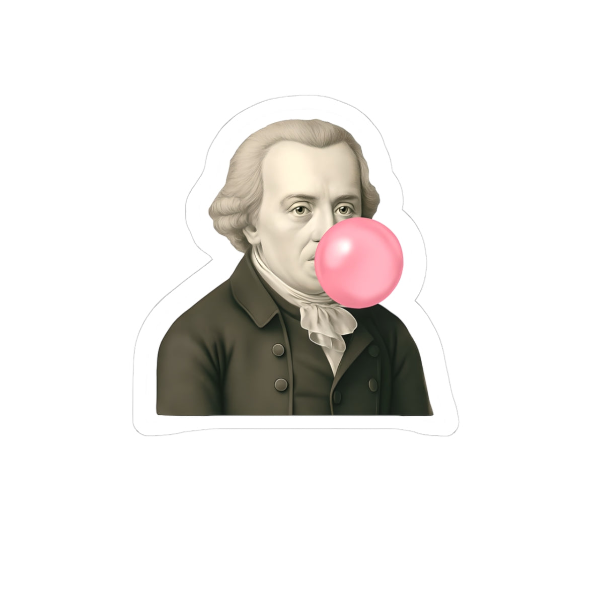 Humorous Historical Figure Kiss-Cut Sticker - Vintage Art with Bubble Gum