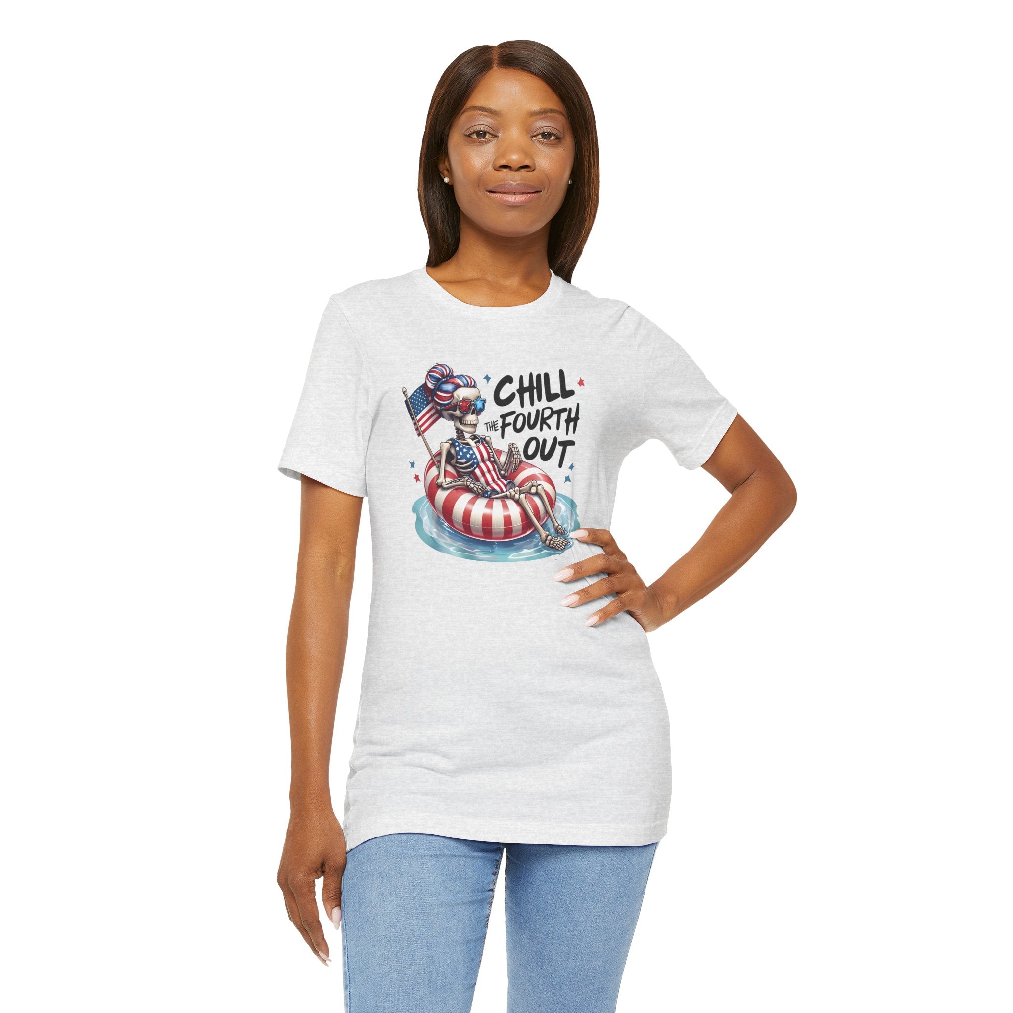Fourth of July Chill T-Shirt — "Chill Fourth Out" Patriotic Skeleton Pool Tee