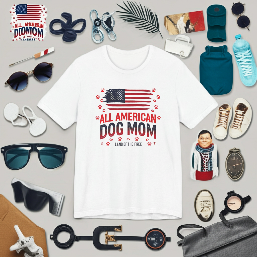 All American Dog Mom T-Shirt – Patriotic ‘Land of the Free’ Dog Mom Tee