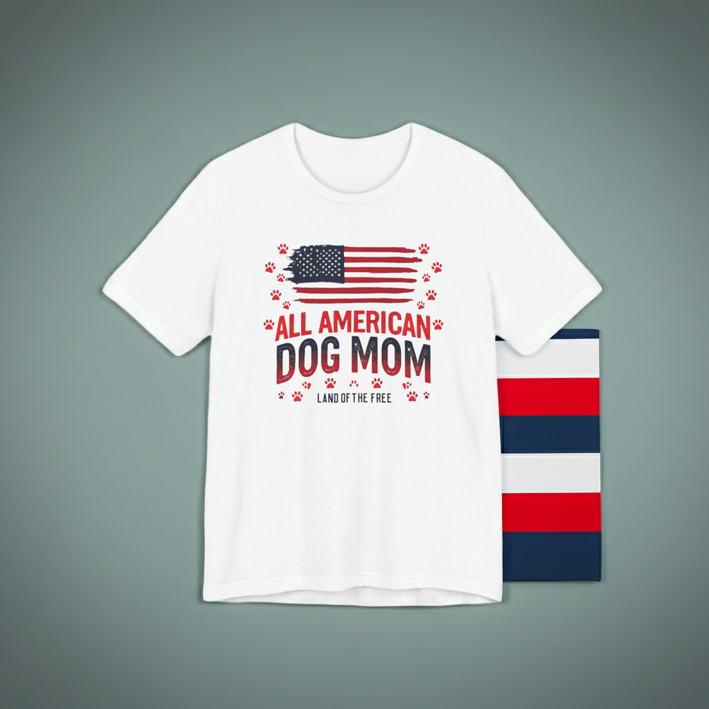 All American Dog Mom T-Shirt – Patriotic ‘Land of the Free’ Dog Mom Tee